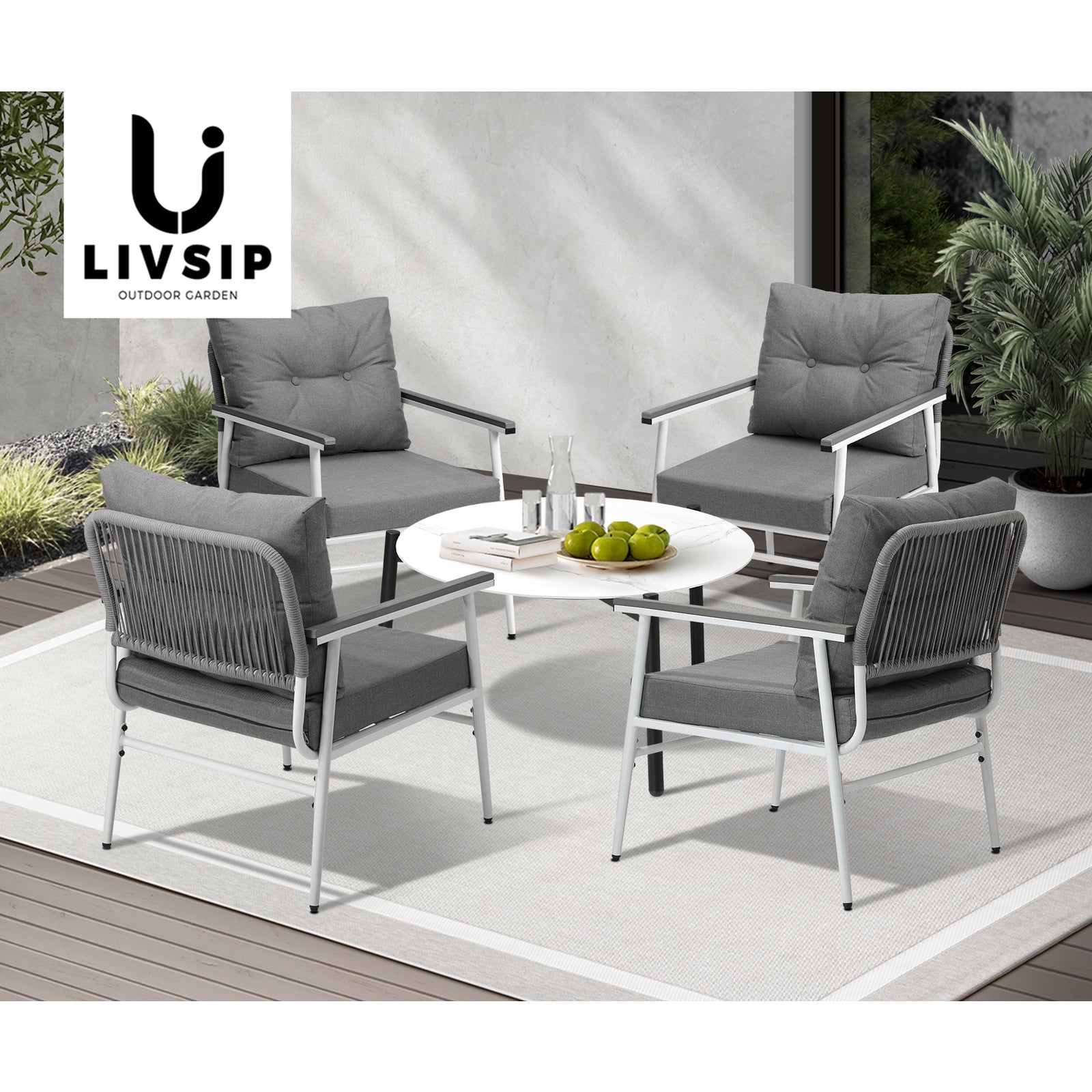 Livsip Outdoor Patio Setting 5PC Bistro Lounge Furniture Set 70cm White Table - Sunyee