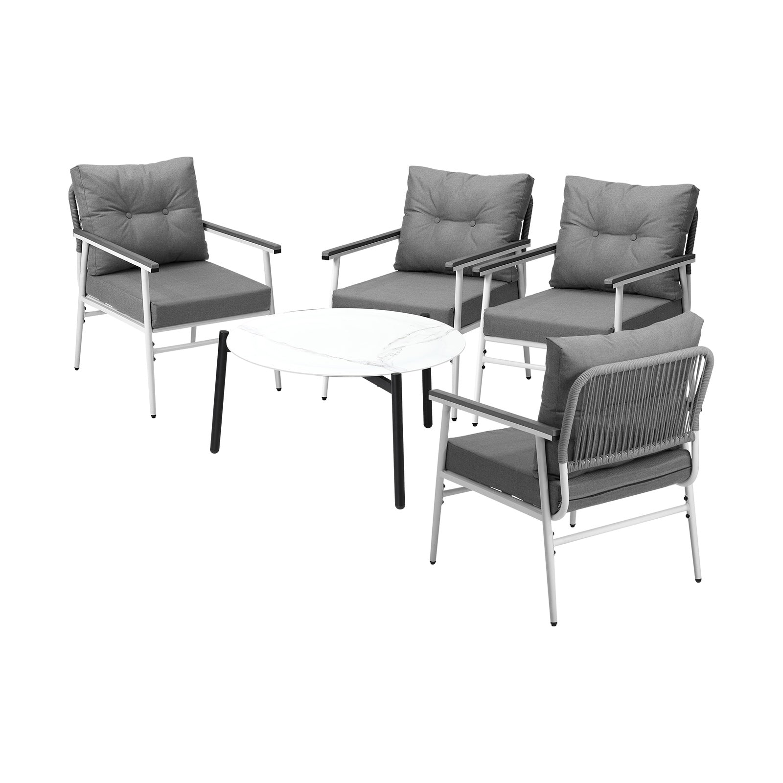 Livsip Outdoor Patio Setting 5PC Bistro Lounge Furniture Set 70cm White Table - Sunyee