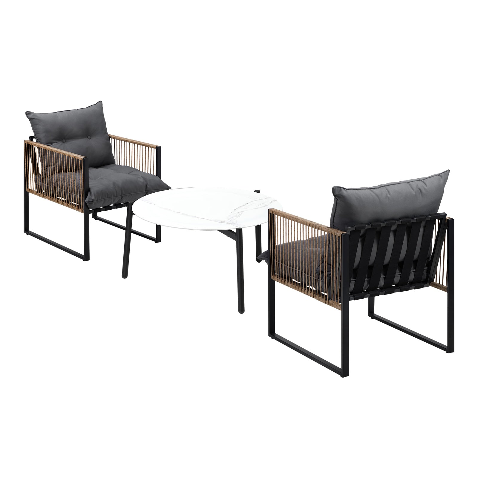 Livsip Outdoor Patio Set Furniture White 70cm Coffee Table Rattan Chairs 3PCS - Sunyee