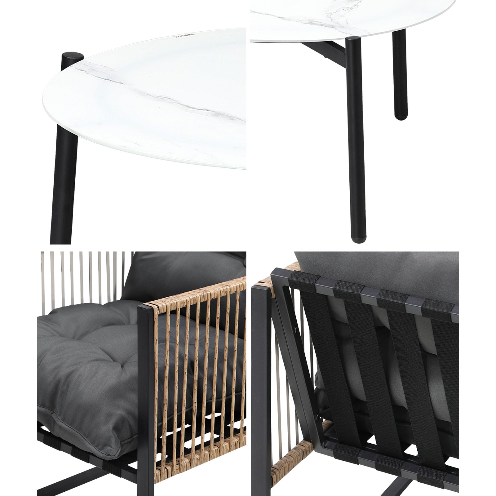 Livsip Outdoor Patio Set Furniture White 70cm Coffee Table Rattan Chairs 5PCS - Sunyee