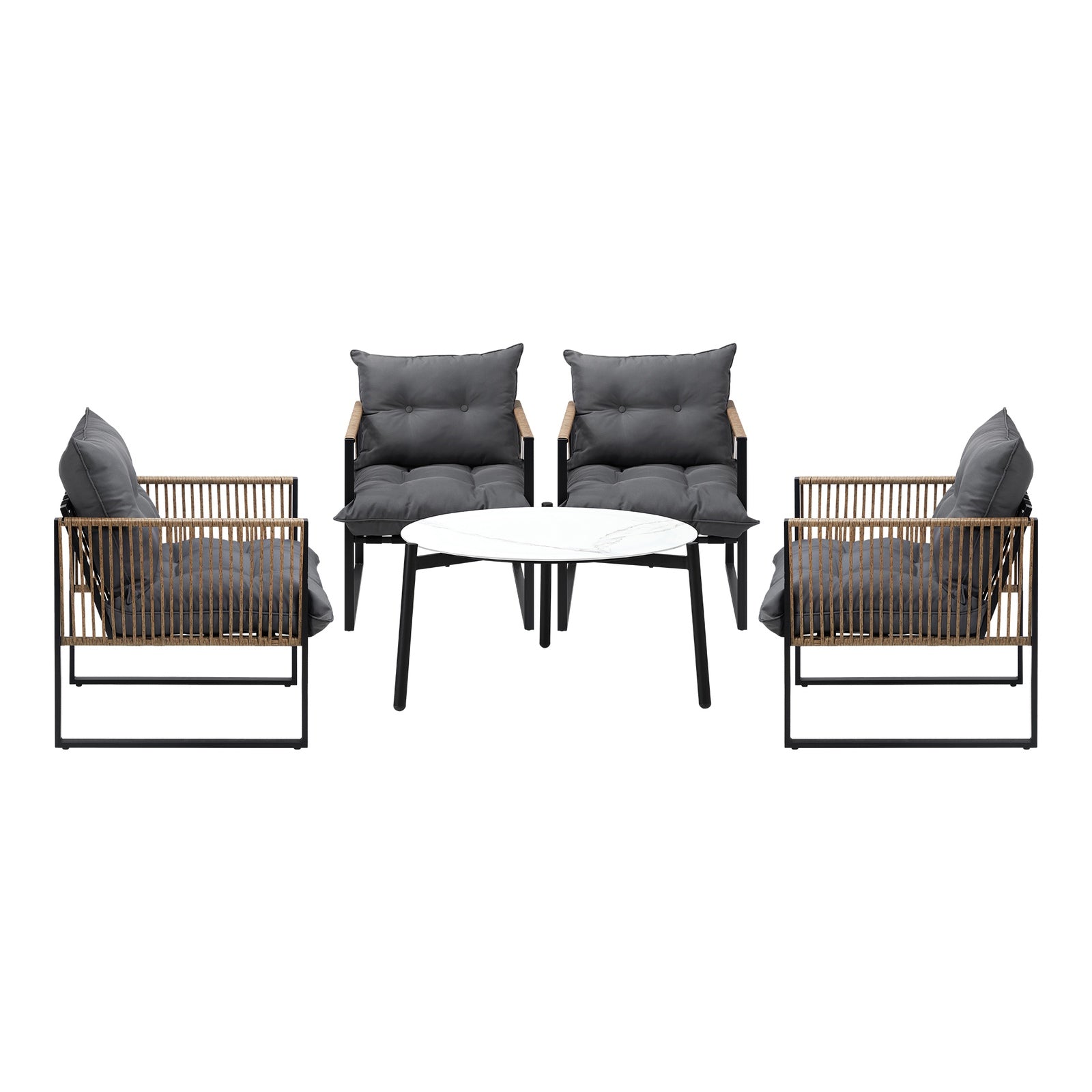 Livsip Outdoor Patio Set Furniture White 70cm Coffee Table Rattan Chairs 5PCS - Sunyee