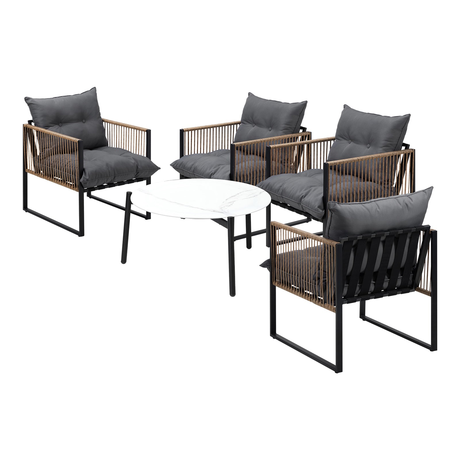 Livsip Outdoor Patio Set Furniture White 70cm Coffee Table Rattan Chairs 5PCS - Sunyee