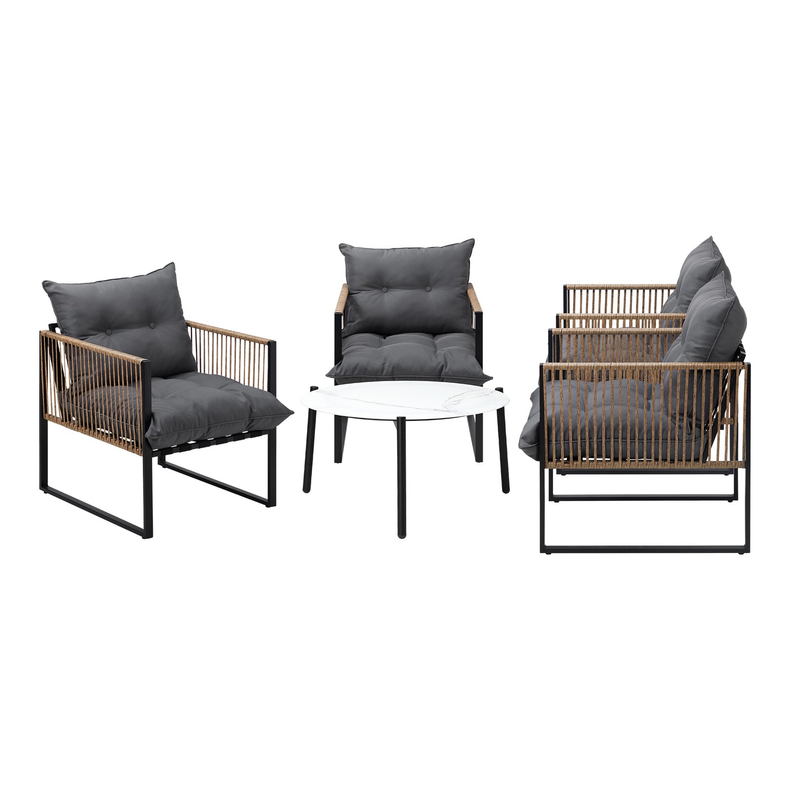 Livsip Outdoor Patio Set Furniture White 70cm Coffee Table Rattan Chairs 5PCS - Sunyee