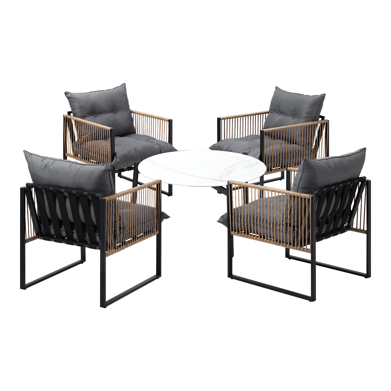 Livsip Outdoor Patio Set Furniture White 70cm Coffee Table Rattan Chairs 5PCS - Sunyee