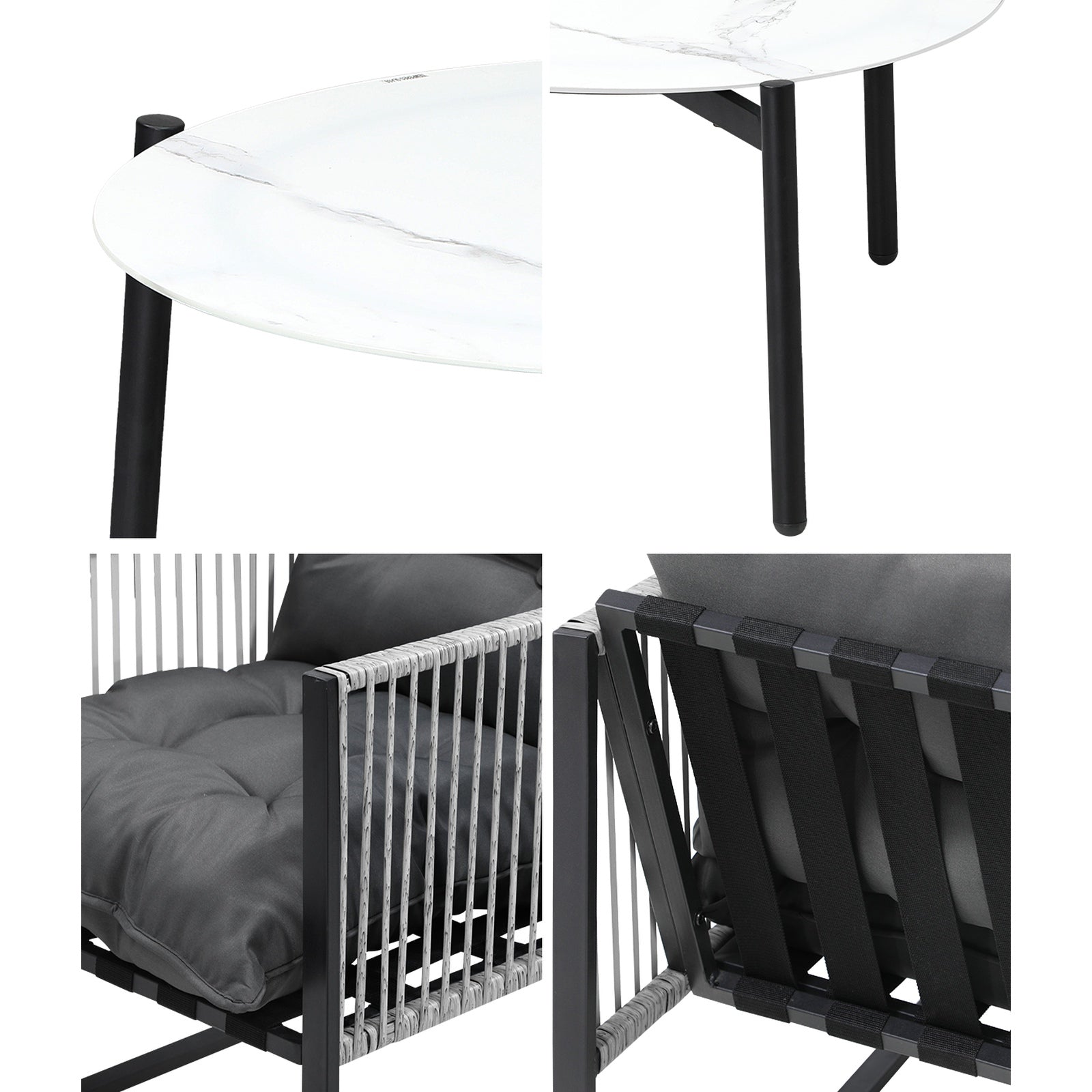 Livsip 3PCS Outdoor Patio Set Table Garden Lounge Chairs White 70cm Coffee Table - Sunyee