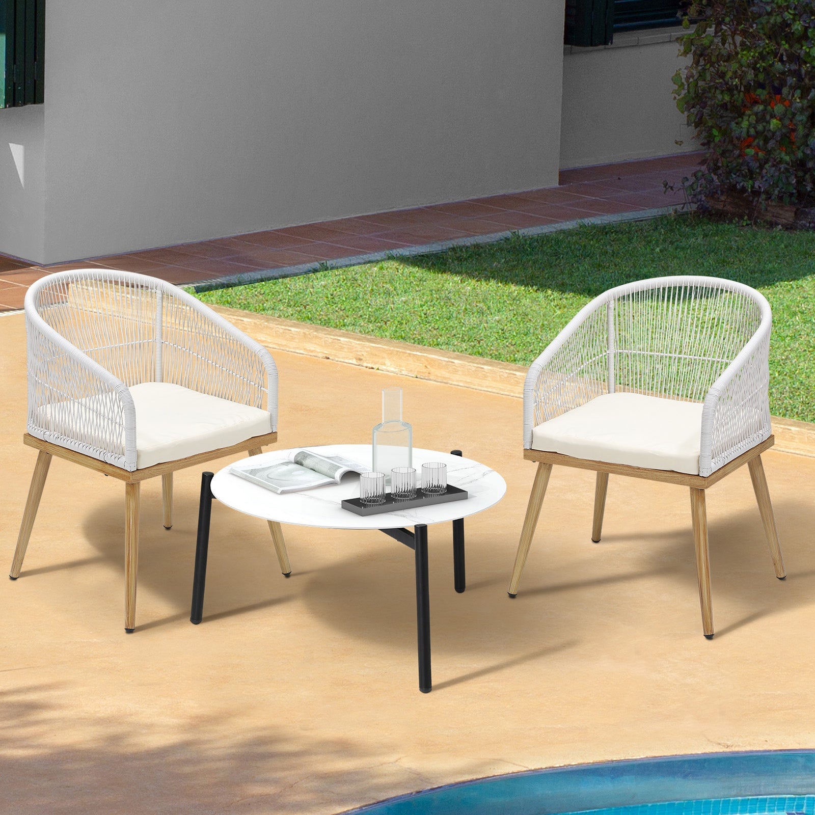 Livsip 3 Piece Outdoor Patio Setting Bistro Set Lounge Furniture Sets 70cm Table - Sunyee