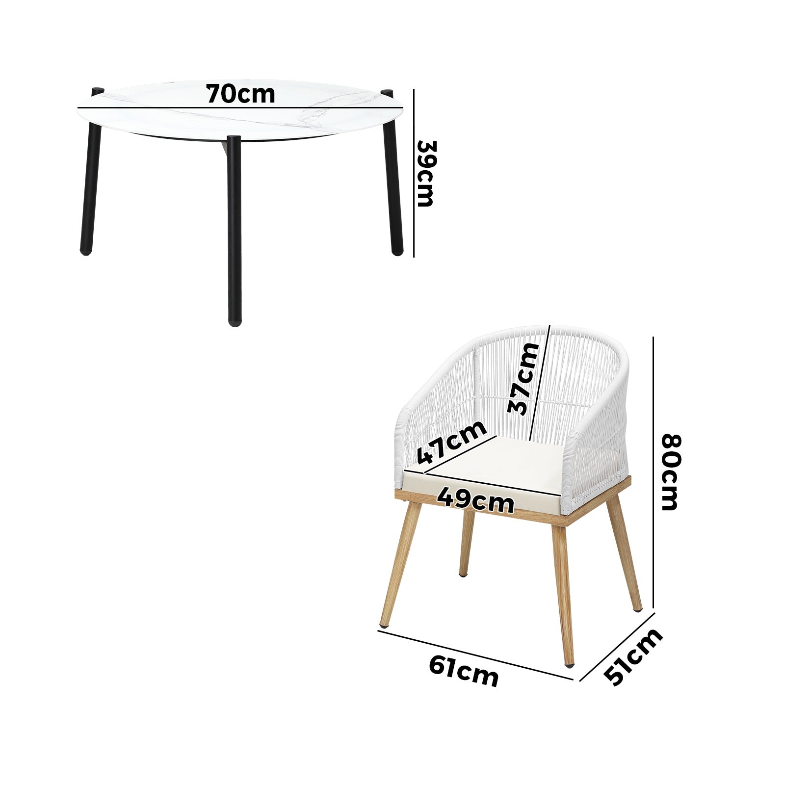 Livsip 3 Piece Outdoor Patio Setting Bistro Set Lounge Furniture Sets 70cm Table - Sunyee