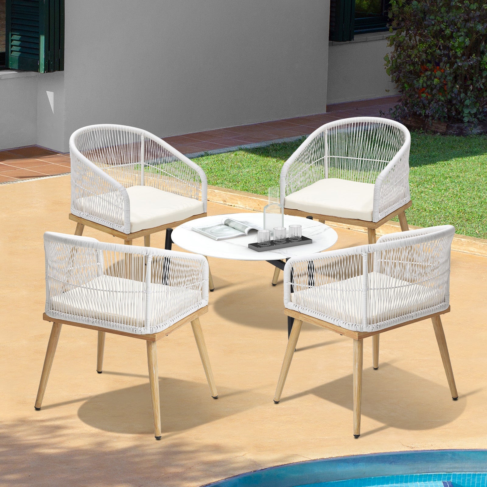 Livsip 5 Piece Outdoor Patio Setting Bistro Set Lounge Furniture Sets 70cm Table - Sunyee