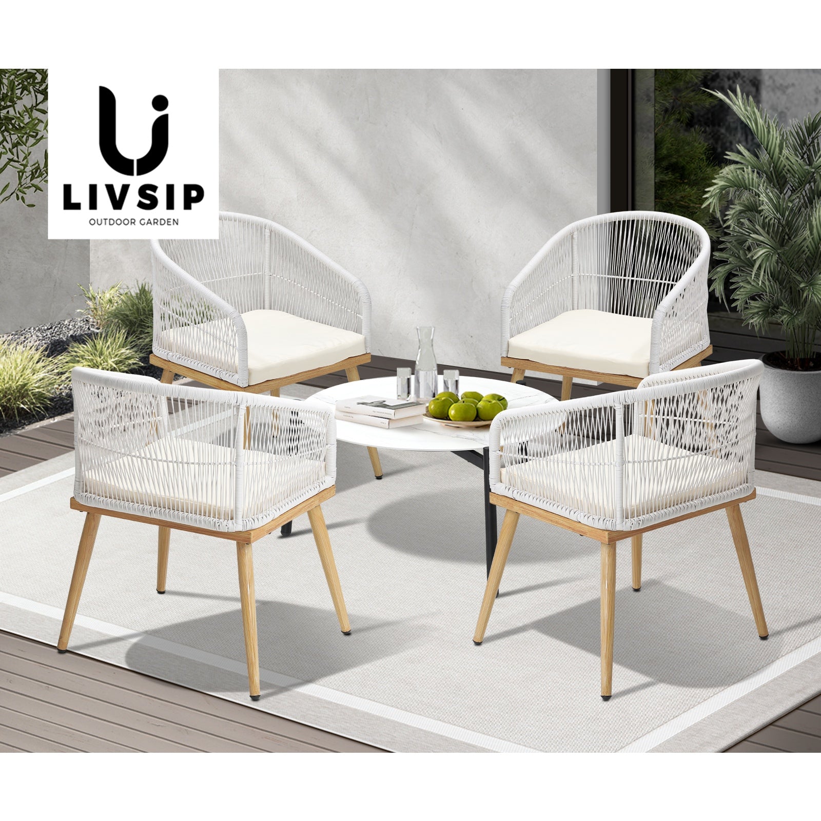Livsip 5 Piece Outdoor Patio Setting Bistro Set Lounge Furniture Sets 70cm Table - Sunyee