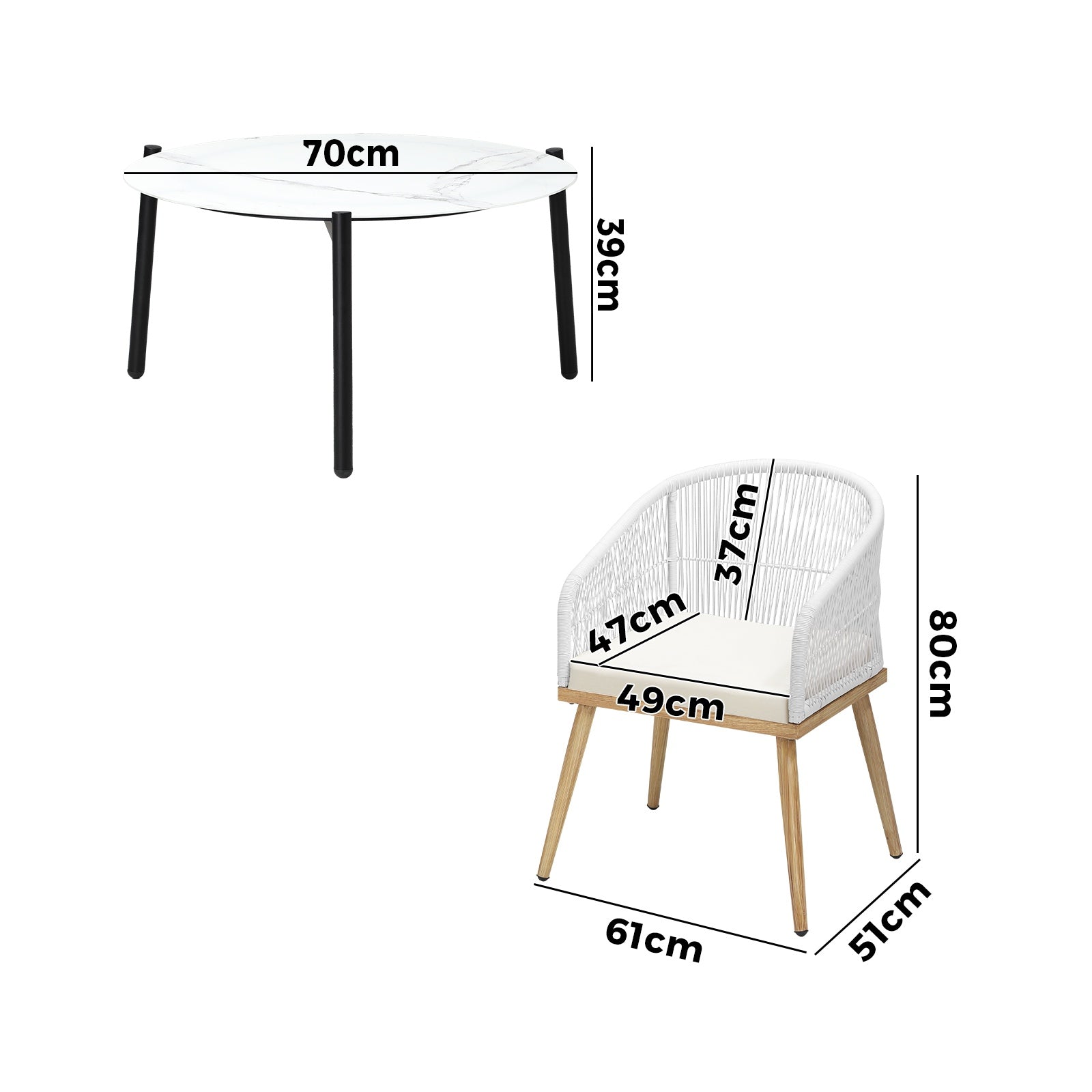 Livsip 5 Piece Outdoor Patio Setting Bistro Set Lounge Furniture Sets 70cm Table - Sunyee
