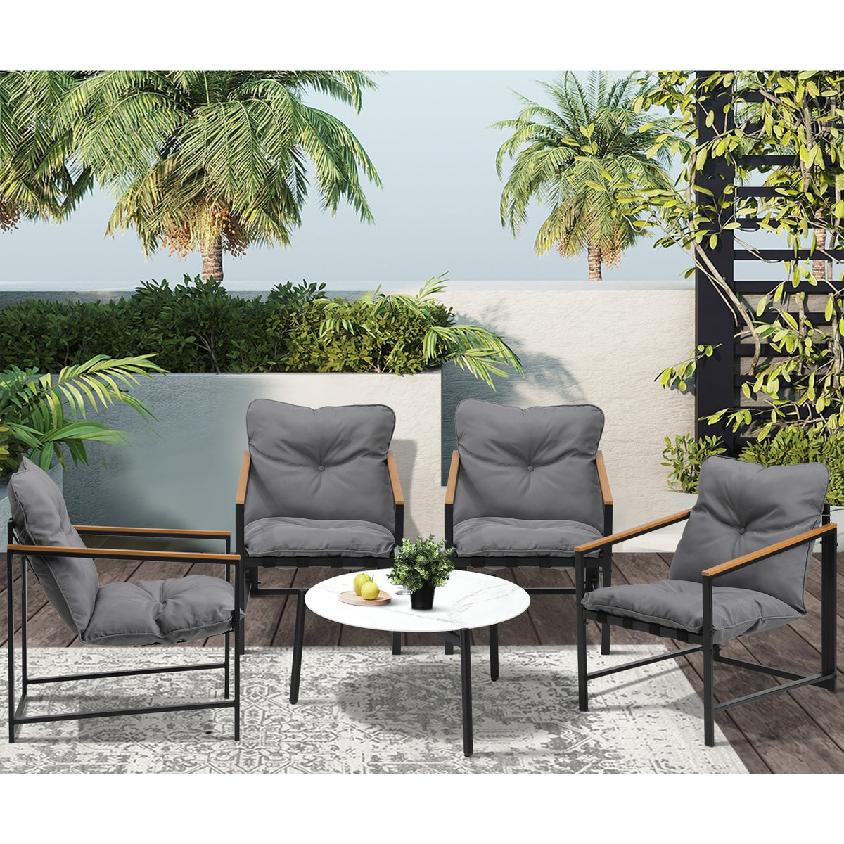 Livsip 5PC Outdoor Patio Furniture Set Bistro Sets 70CM Round White Marble Table - Sunyee