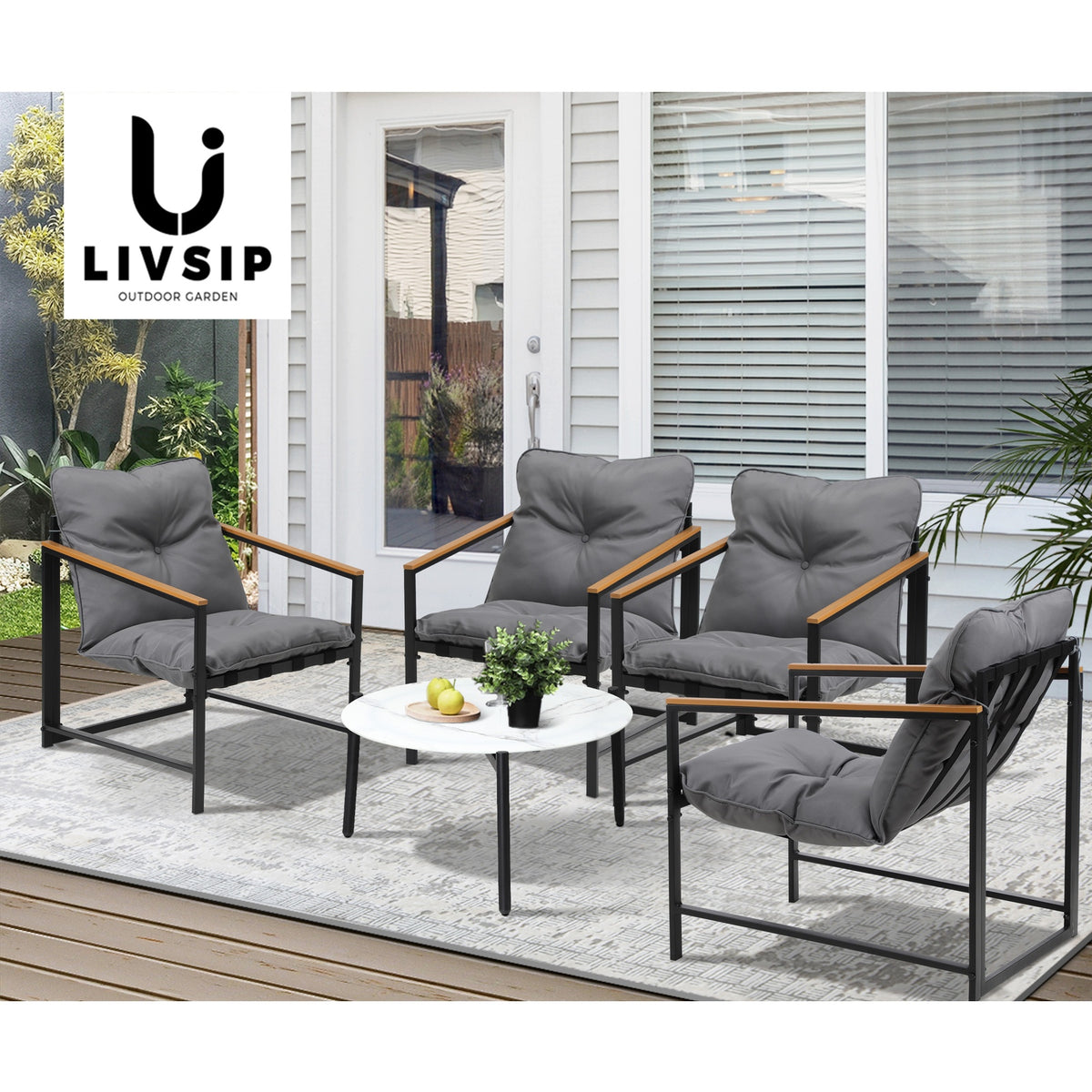 Livsip 5PC Outdoor Patio Furniture Set Bistro Sets 70CM Round White Marble Table - Sunyee