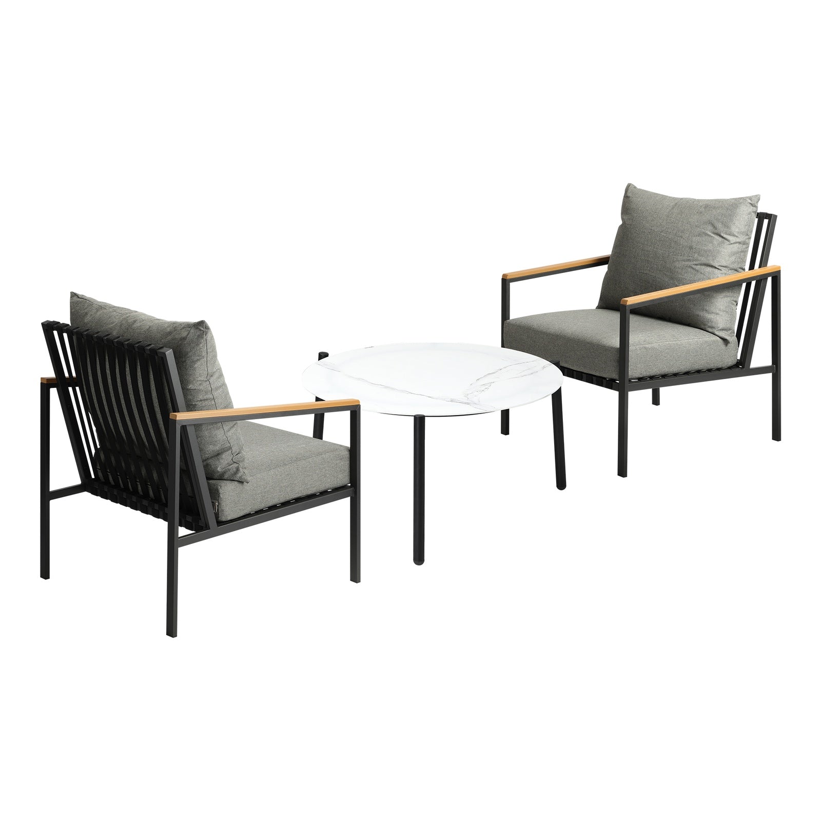 Livsip Outdoor Lounge Set Patio Furniture Coffee White 70cm Table Chairs 3PCS - Sunyee