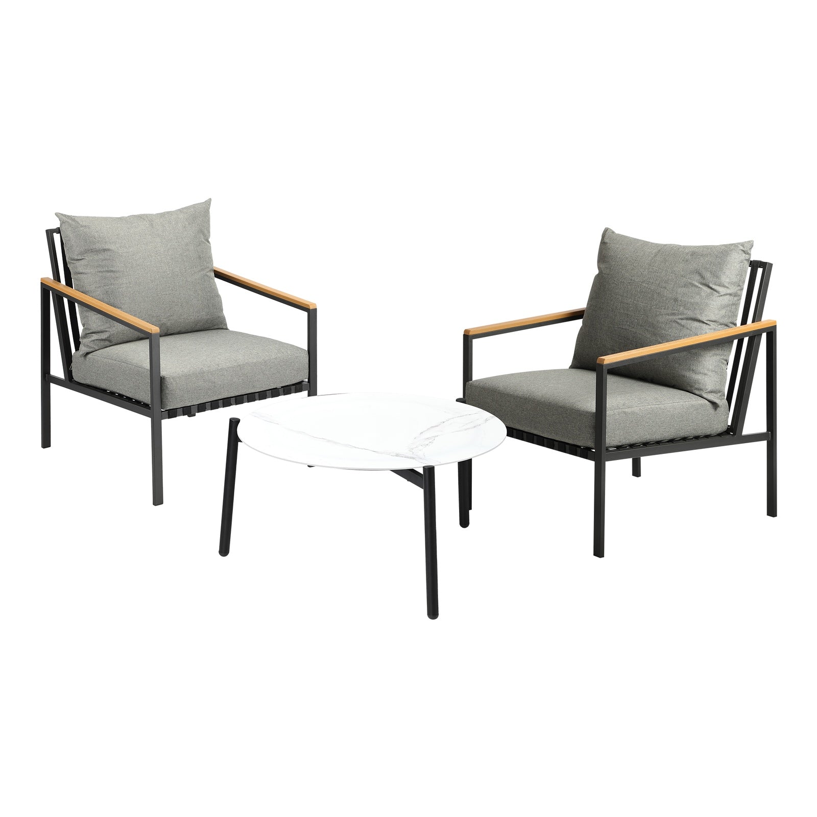 Livsip Outdoor Lounge Set Patio Furniture Coffee White 70cm Table Chairs 3PCS - Sunyee