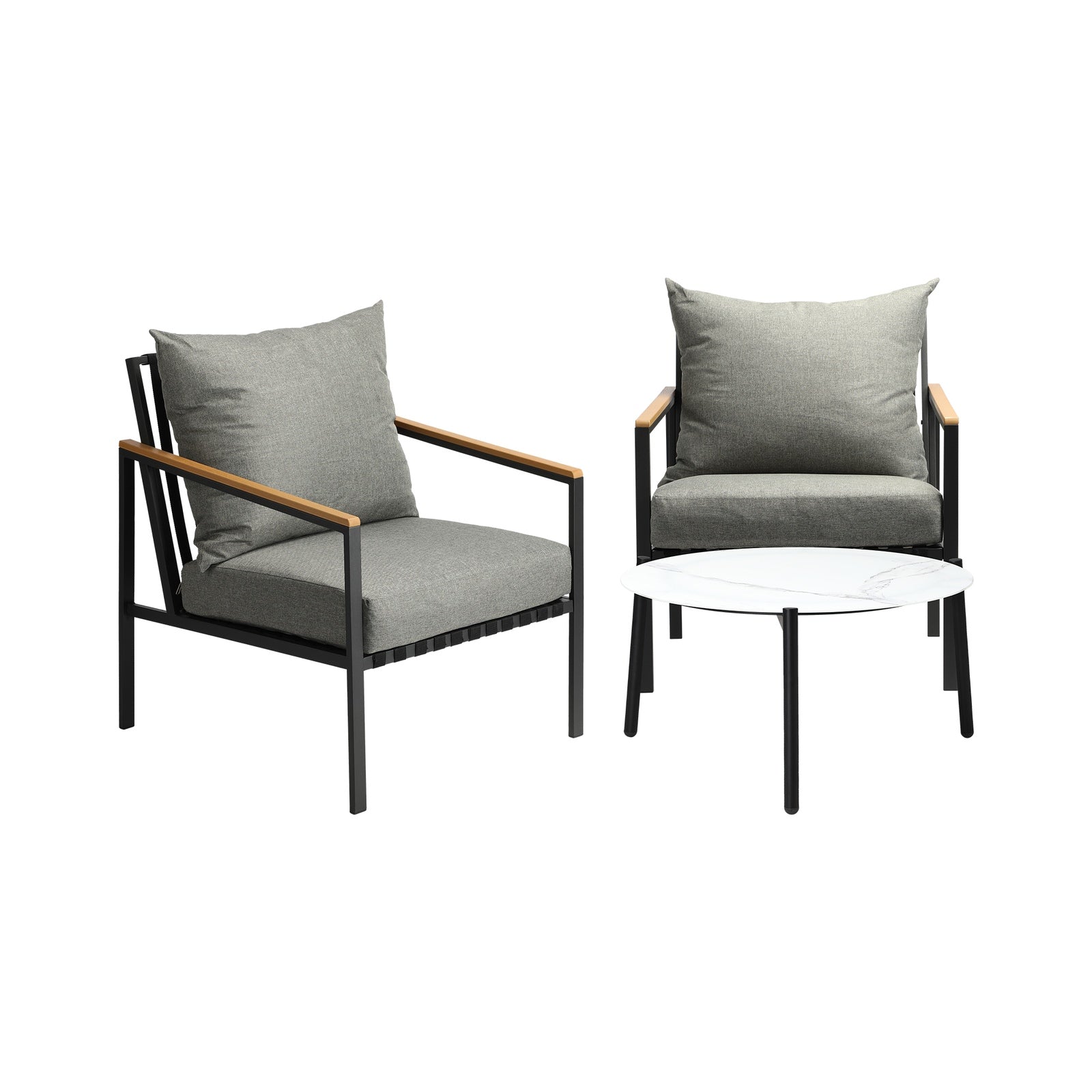 Livsip Outdoor Lounge Set Patio Furniture Coffee White 70cm Table Chairs 3PCS - Sunyee