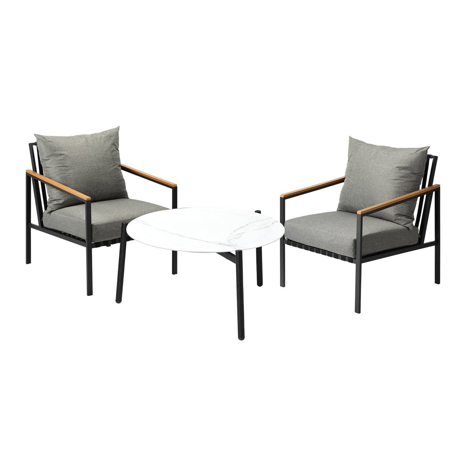 Livsip Outdoor Lounge Set Patio Furniture Coffee White 70cm Table Chairs 3PCS - Sunyee