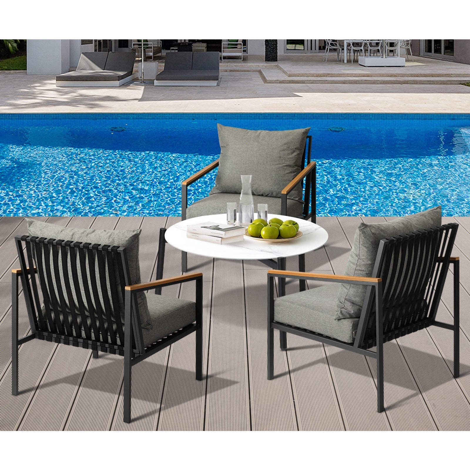 Livsip Outdoor Lounge Set Patio Furniture Coffee White 70cm Table Chairs 4PCS - Sunyee