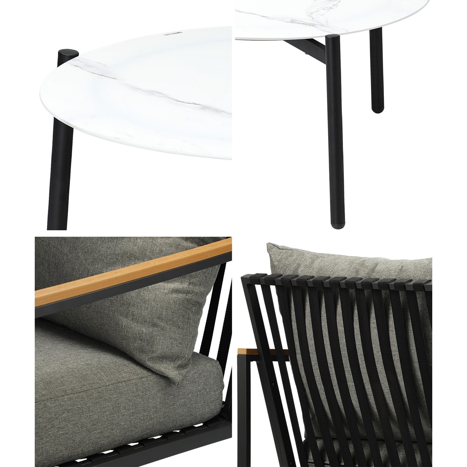 Livsip Outdoor Lounge Set Patio Furniture Coffee White 70cm Table Chairs 4PCS - Sunyee