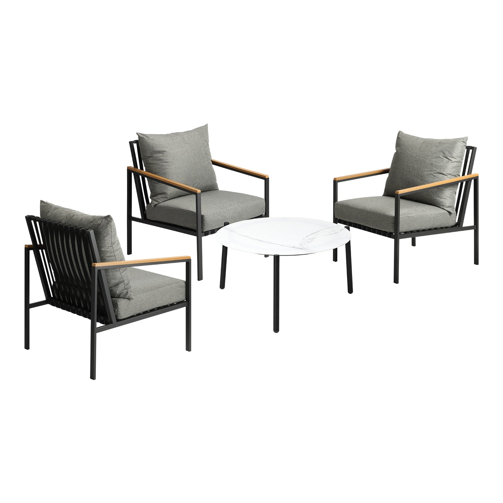 Livsip Outdoor Lounge Set Patio Furniture Coffee White 70cm Table Chairs 4PCS - Sunyee