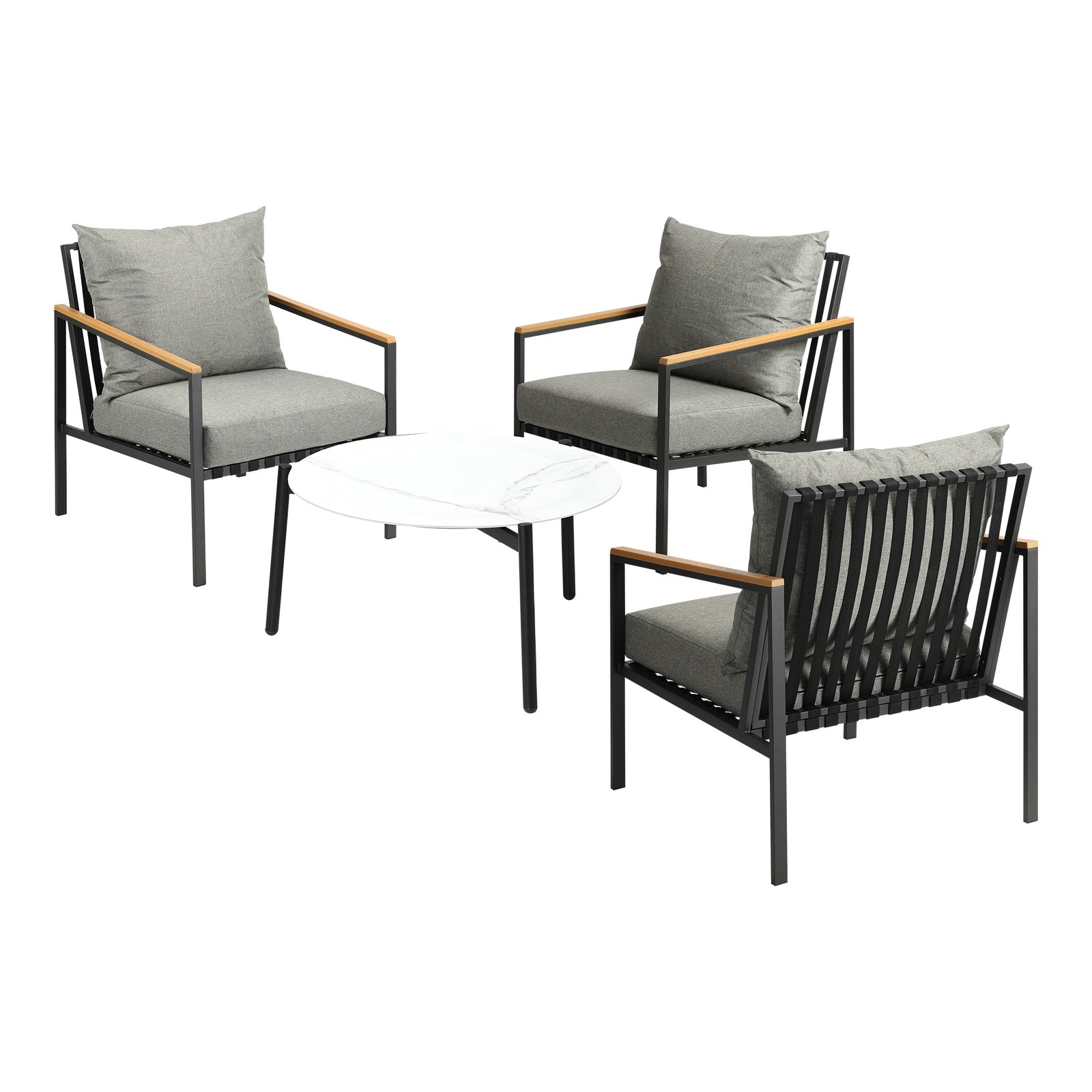 Livsip Outdoor Lounge Set Patio Furniture Coffee White 70cm Table Chairs 4PCS - Sunyee