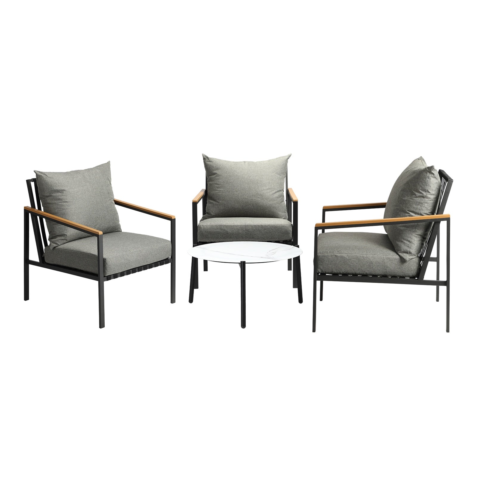 Livsip Outdoor Lounge Set Patio Furniture Coffee White 70cm Table Chairs 4PCS - Sunyee