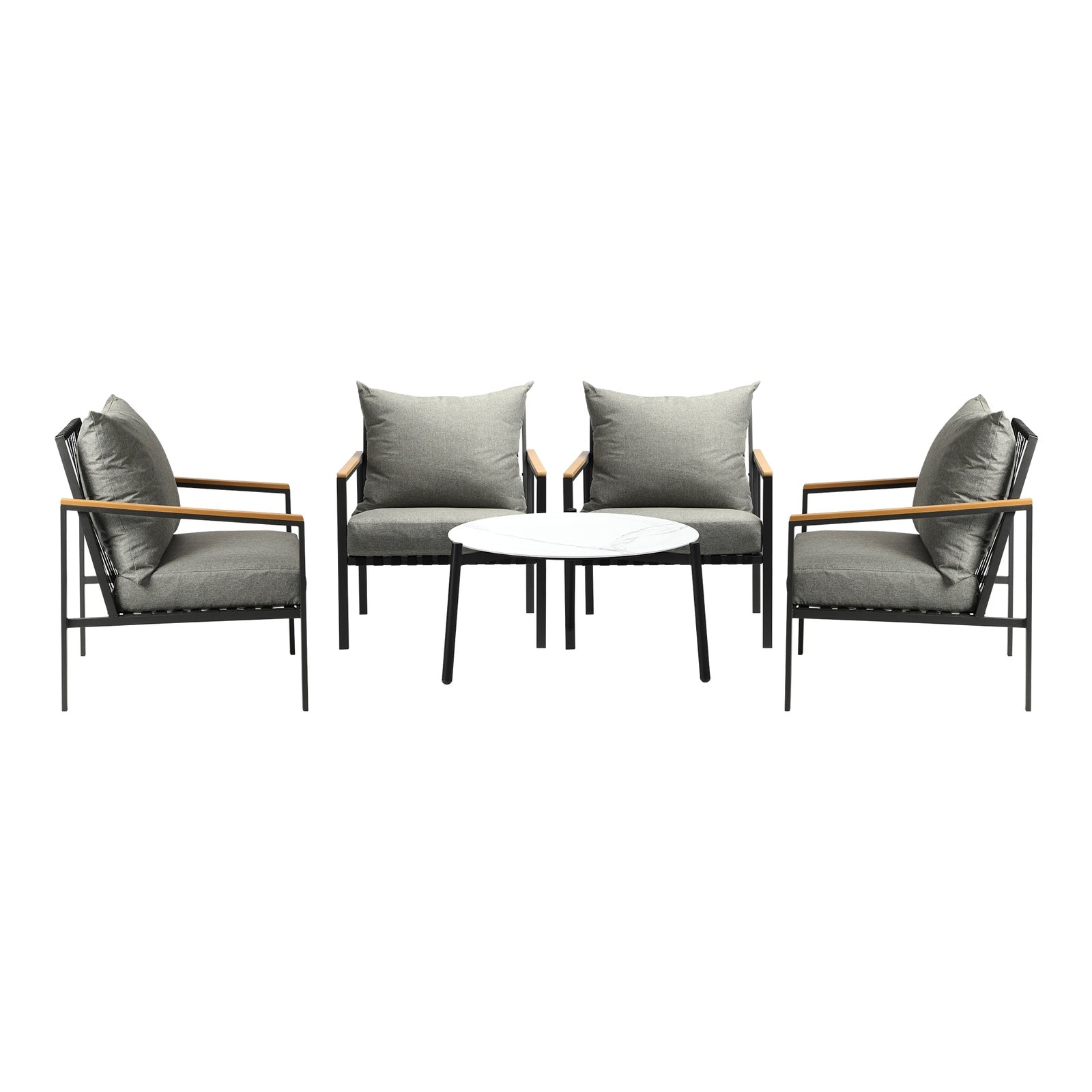 Livsip Outdoor Lounge Set Patio Furniture Coffee White 70cm Table Chairs 5PCS - Sunyee