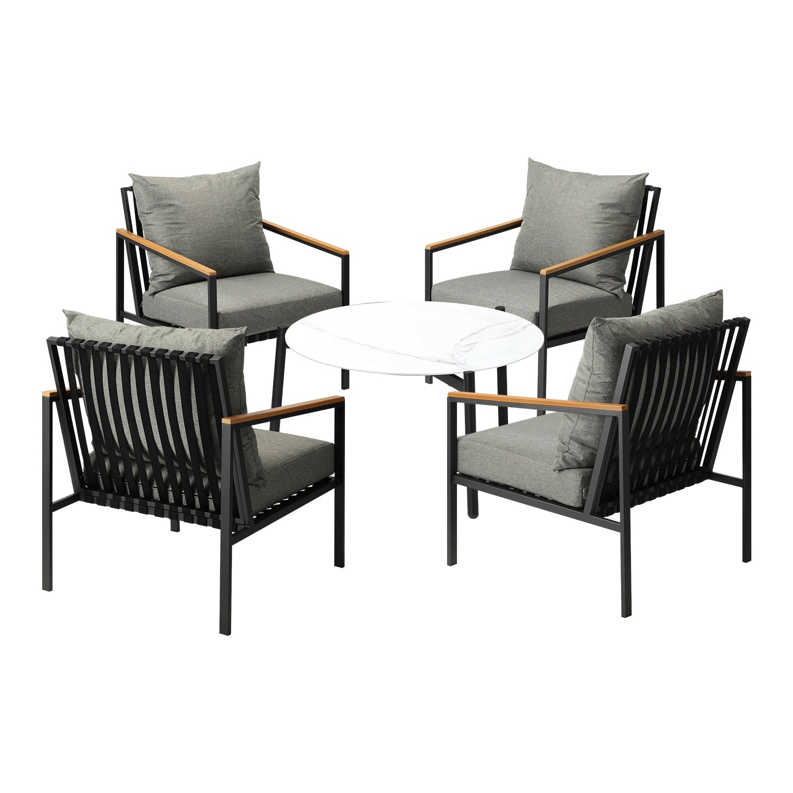 Livsip Outdoor Lounge Set Patio Furniture Coffee White 70cm Table Chairs 5PCS - Sunyee