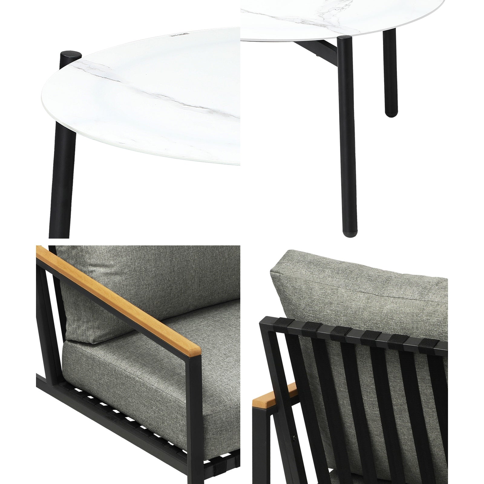 Livsip Outdoor Patio Lounge Set Furniture White 70cm Coffee Table Sofa Chair 3PC - Sunyee