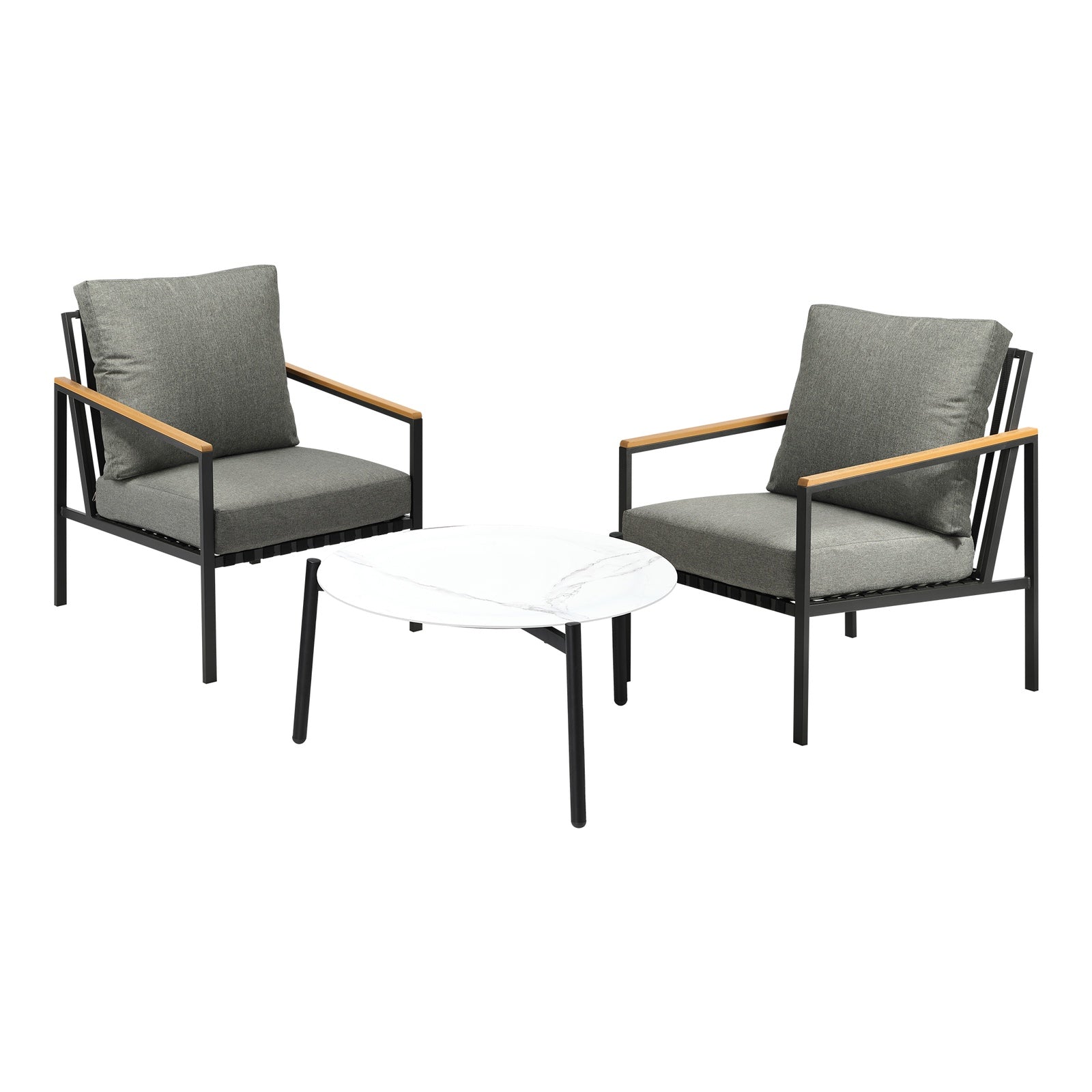 Livsip Outdoor Patio Lounge Set Furniture White 70cm Coffee Table Sofa Chair 3PC - Sunyee