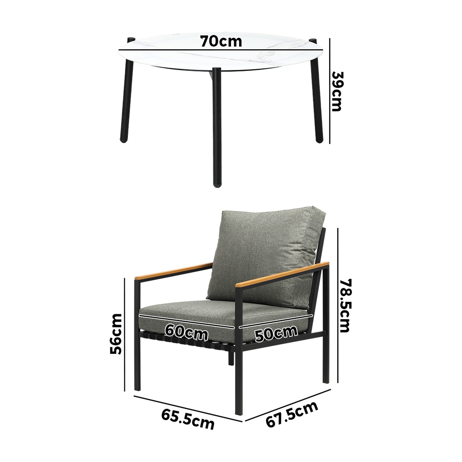 Livsip Outdoor Patio Lounge Set Furniture White 70cm Coffee Table Sofa Chair 3PC - Sunyee