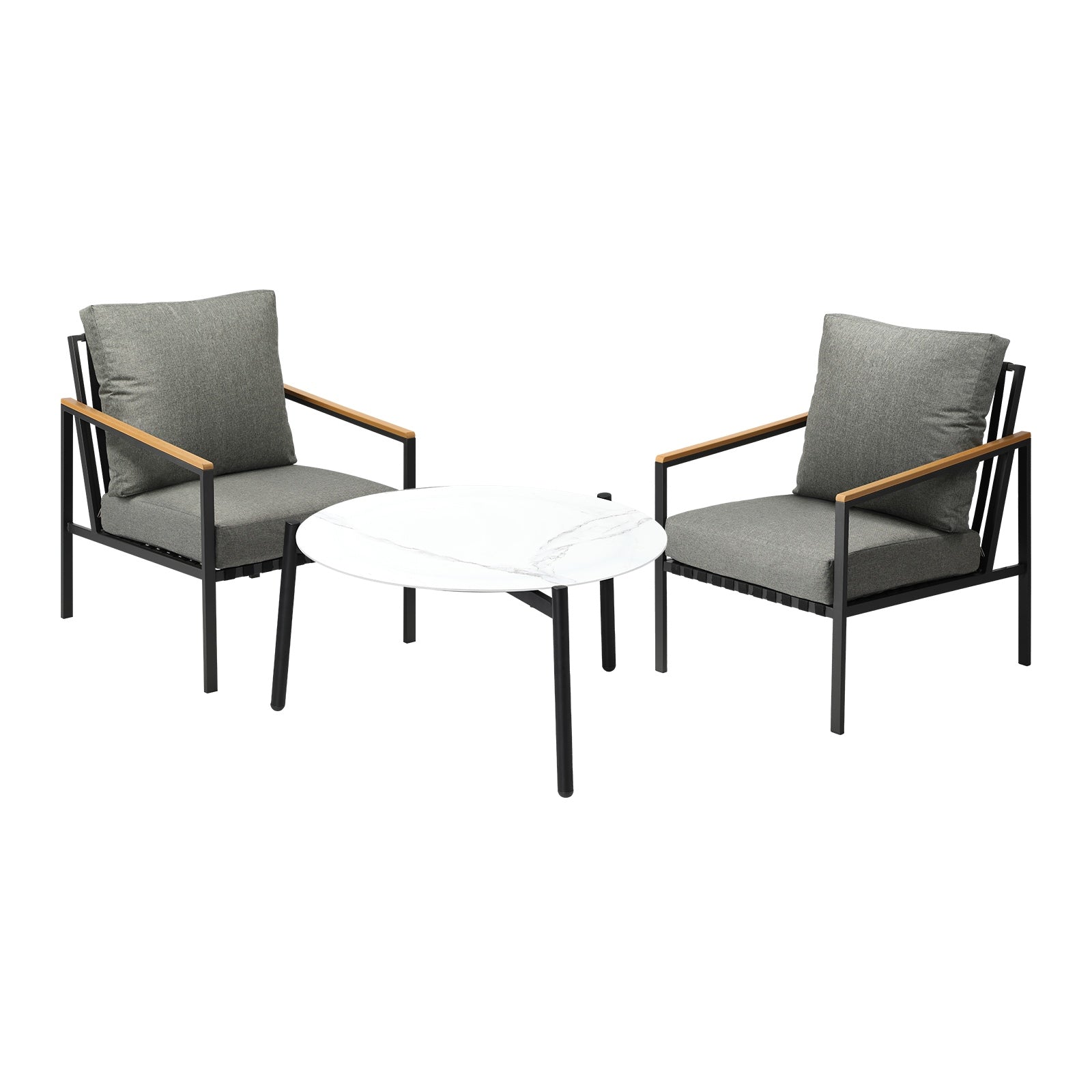 Livsip Outdoor Patio Lounge Set Furniture White 70cm Coffee Table Sofa Chair 3PC - Sunyee