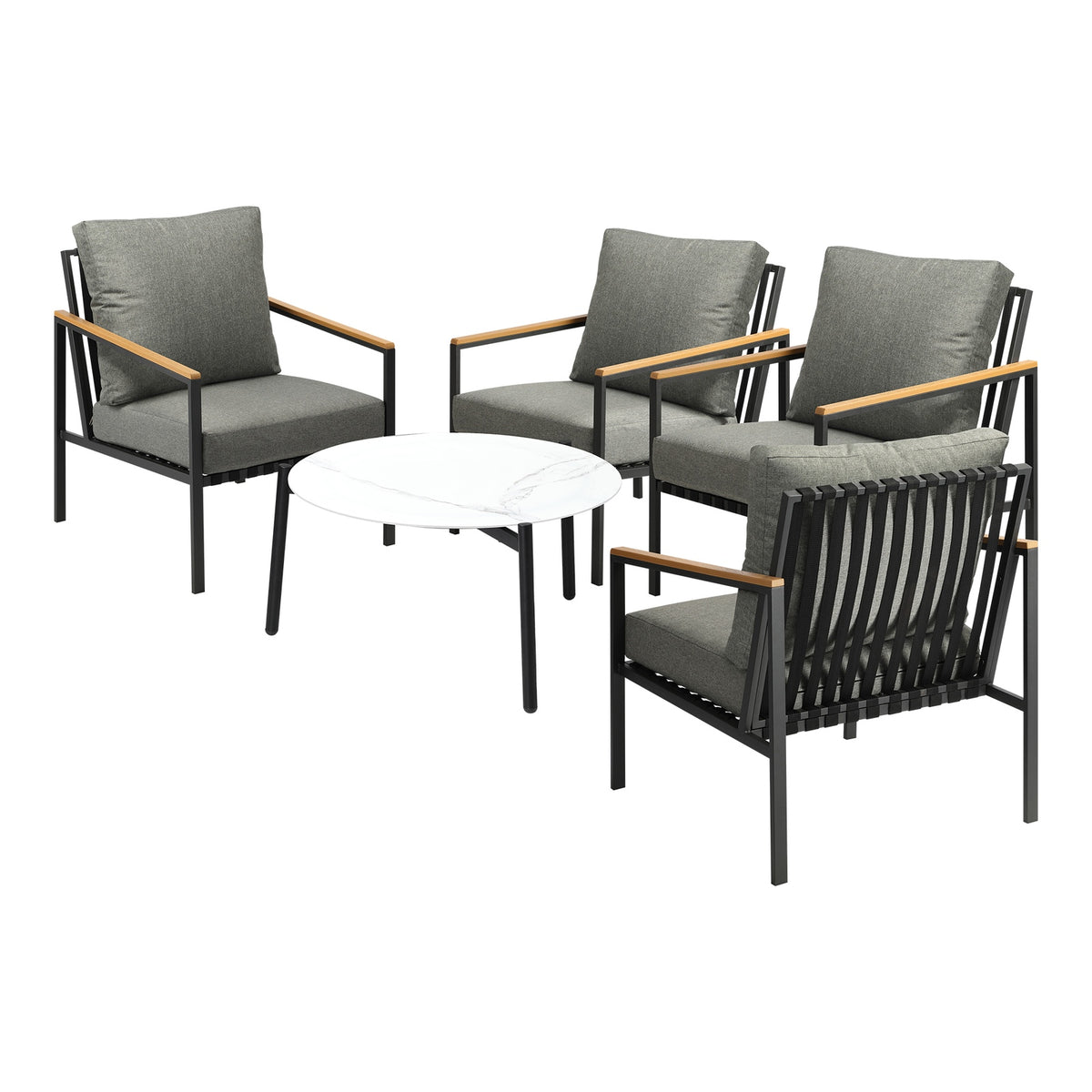 Livsip Outdoor Patio Lounge Set Furniture Coffee White 70cm Table Sofa Chairs5PC - Sunyee