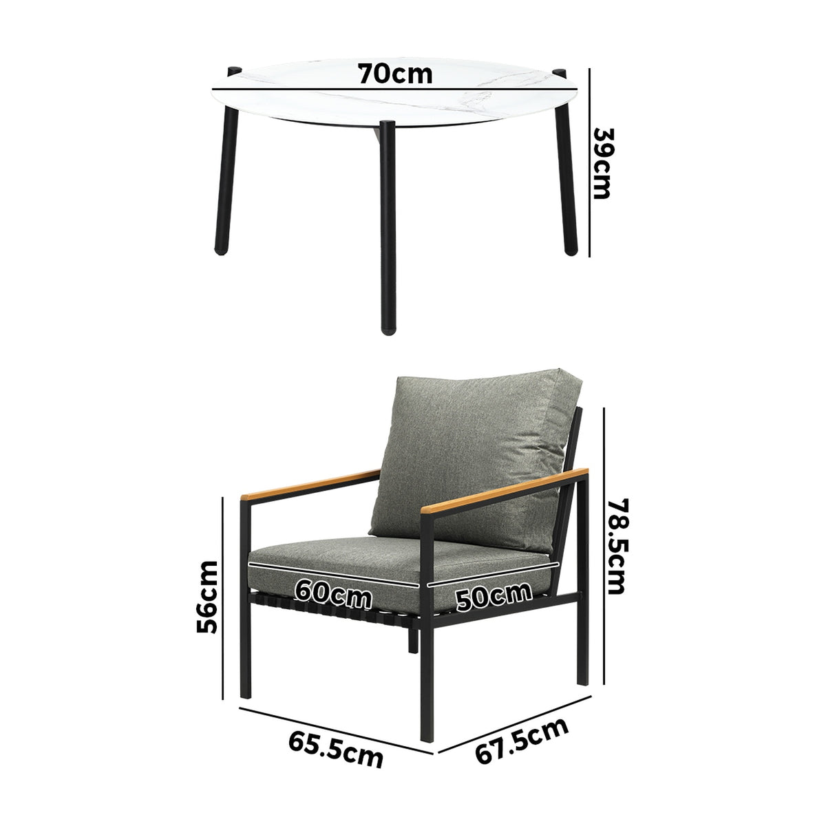 Livsip Outdoor Patio Lounge Set Furniture Coffee White 70cm Table Sofa Chairs5PC - Sunyee
