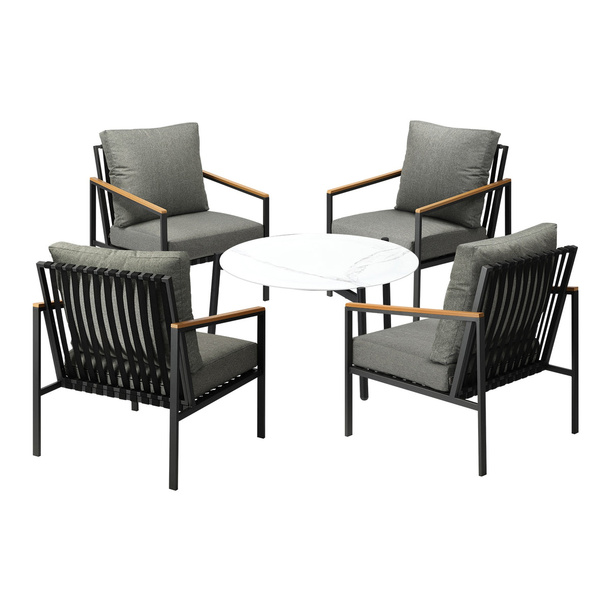 Livsip Outdoor Patio Lounge Set Furniture Coffee White 70cm Table Sofa Chairs5PC - Sunyee