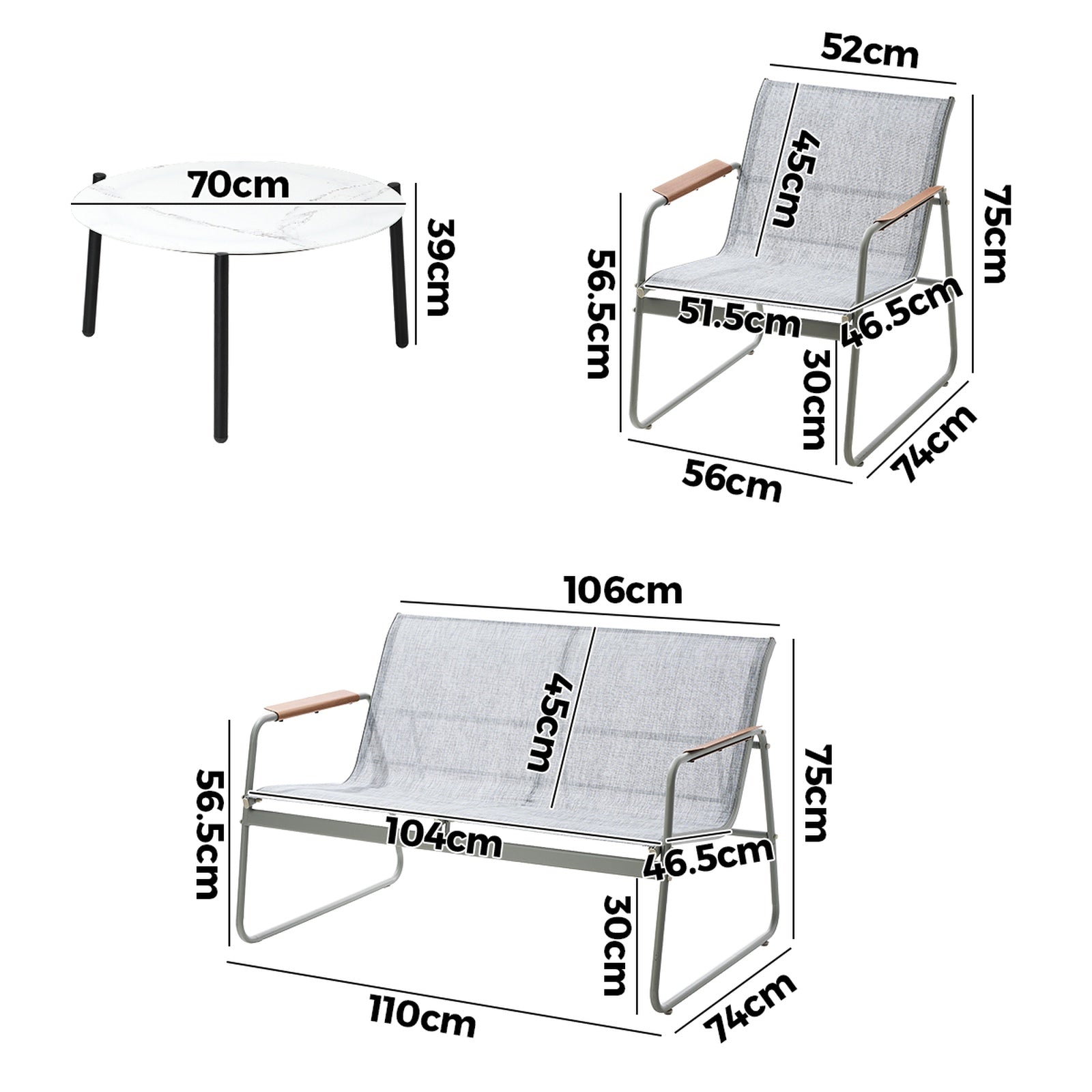 Livsip Outdoor Patio Setting 4x Chairs 70cm Coffee Table Garden Furniture Lounge - Sunyee