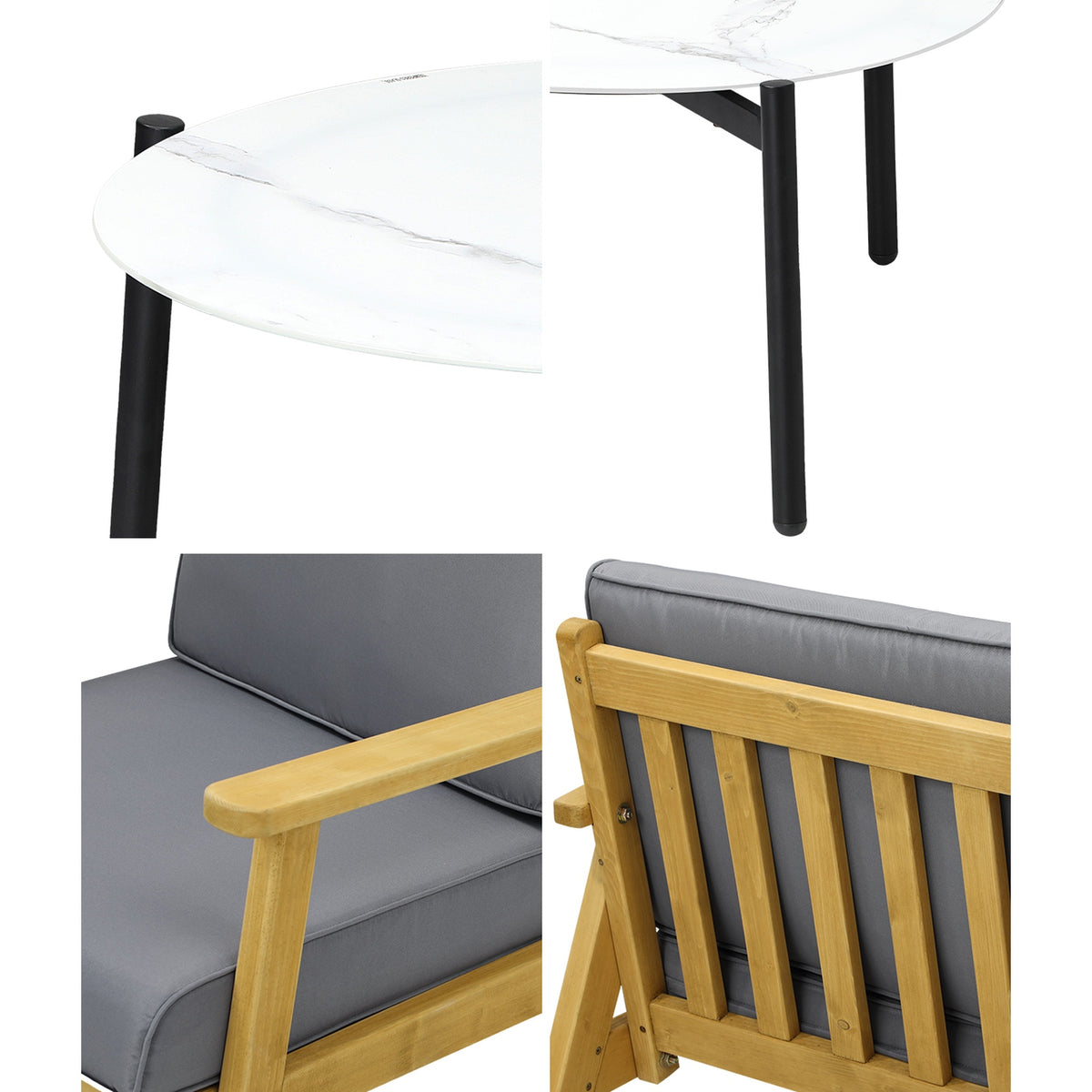 Livsip Outdoor Lounge Set 3PCS Patio Furniture Sets 70cm White Coffee Side Table - Sunyee