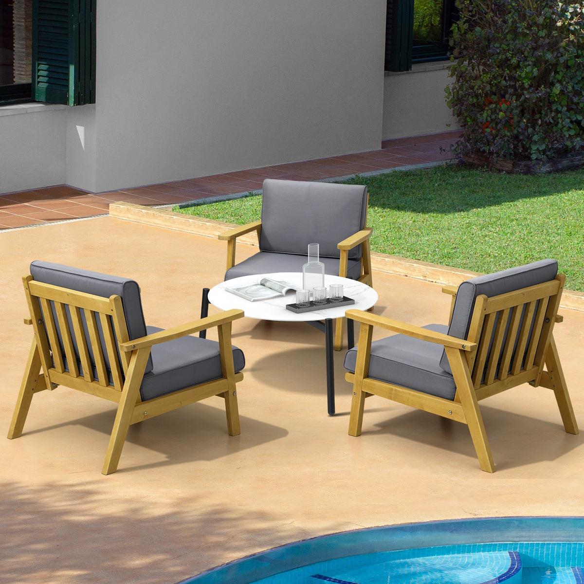 Livsip 4PCS Outdoor Lounge Set Patio Furniture Sets White Coffee Side Table - Sunyee