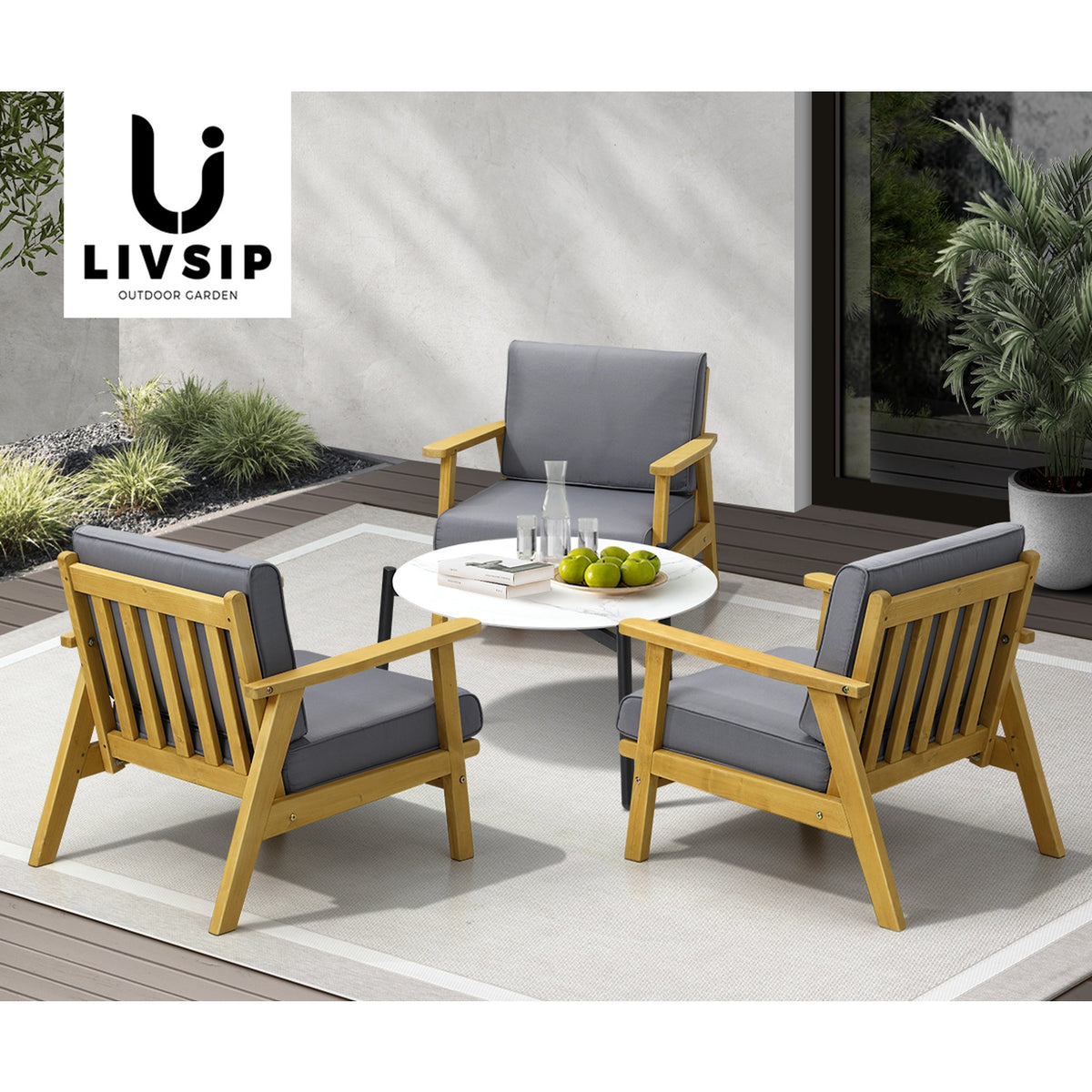 Livsip 4PCS Outdoor Lounge Set Patio Furniture Sets White Coffee Side Table - Sunyee