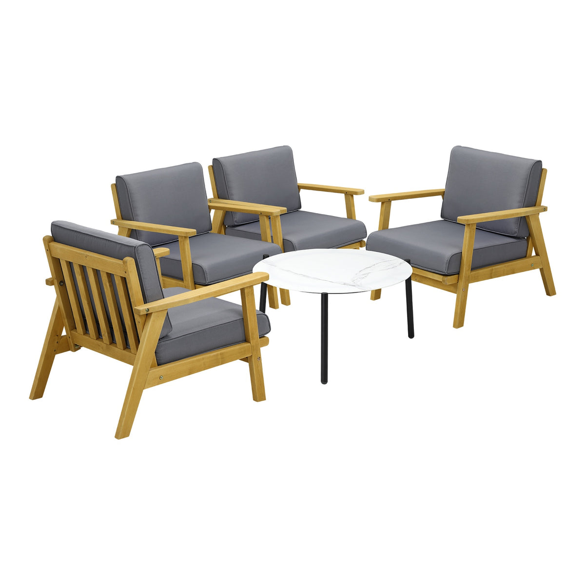 Livsip Outdoor Lounge Set 5PCS Patio Furniture Sets 70cm White Coffee Side Table - Sunyee
