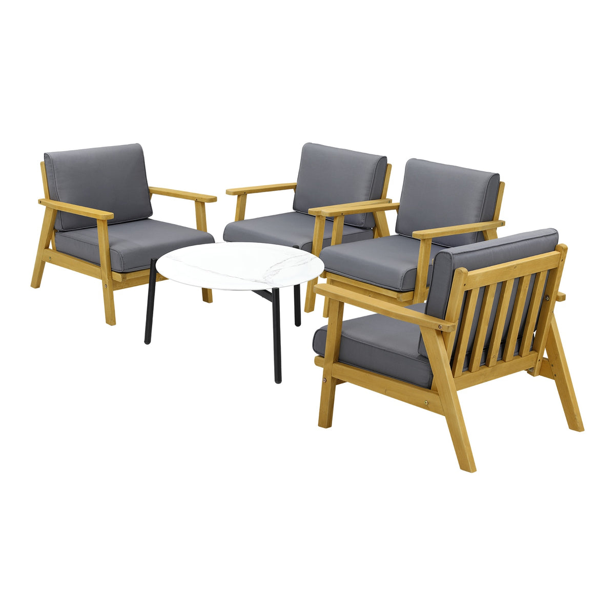 Livsip Outdoor Lounge Set 5PCS Patio Furniture Sets 70cm White Coffee Side Table - Sunyee