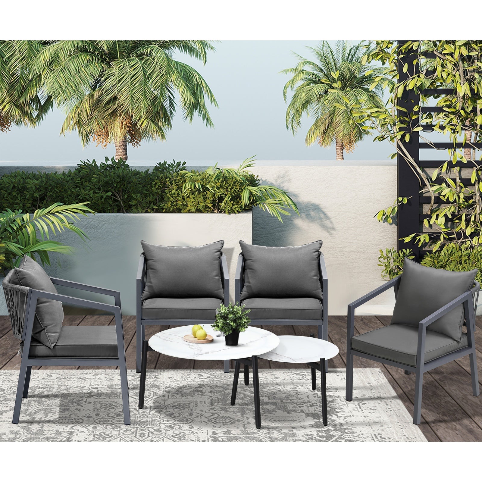 Livsip 6PCS Outdoor Patio Setting Furniture Lounge White 70cm Coffee Table Set - Sunyee