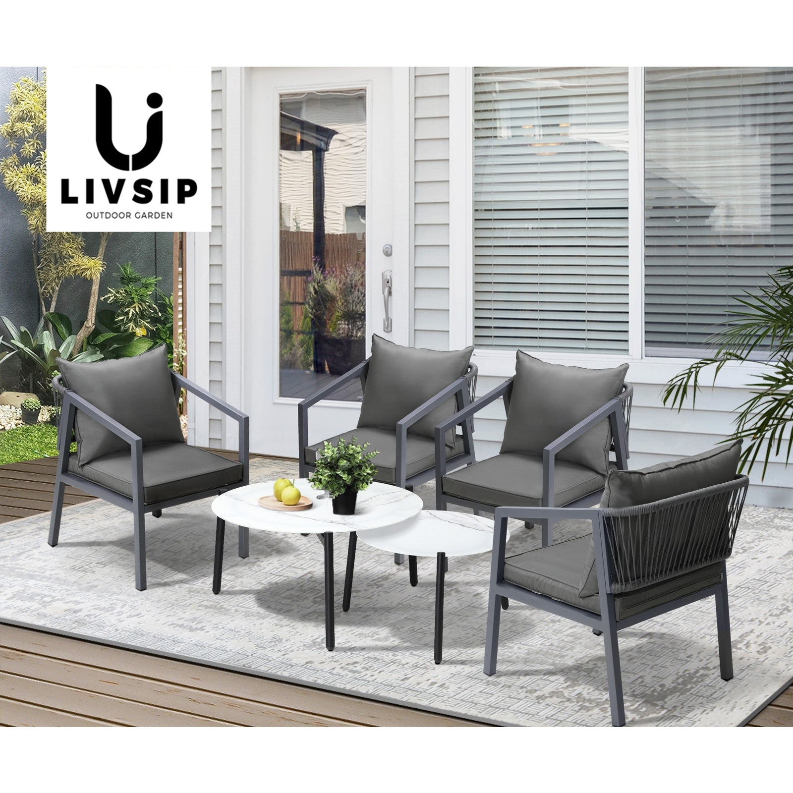 Livsip 6PCS Outdoor Patio Setting Furniture Lounge White 70cm Coffee Table Set - Sunyee