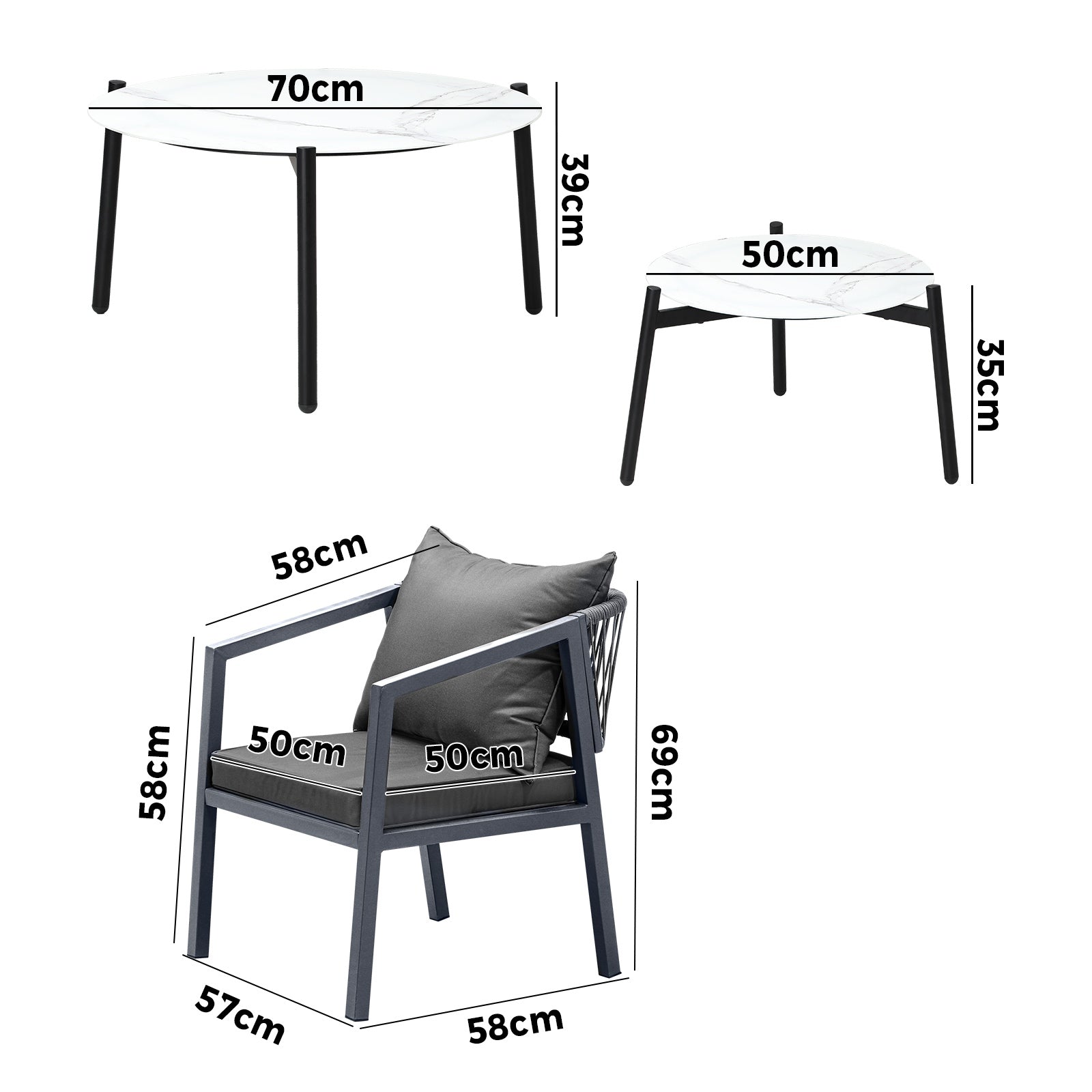 Livsip 6PCS Outdoor Patio Setting Furniture Lounge White 70cm Coffee Table Set - Sunyee