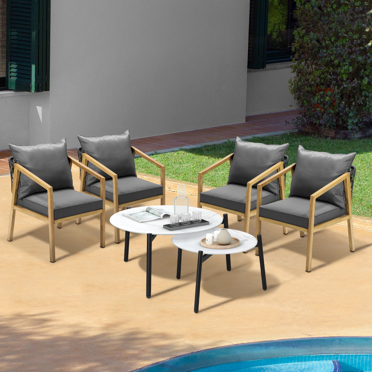 Livsip 6PCS Outdoor Patio Setting Furniture Lounge White 70cm Coffee Table Set - Sunyee