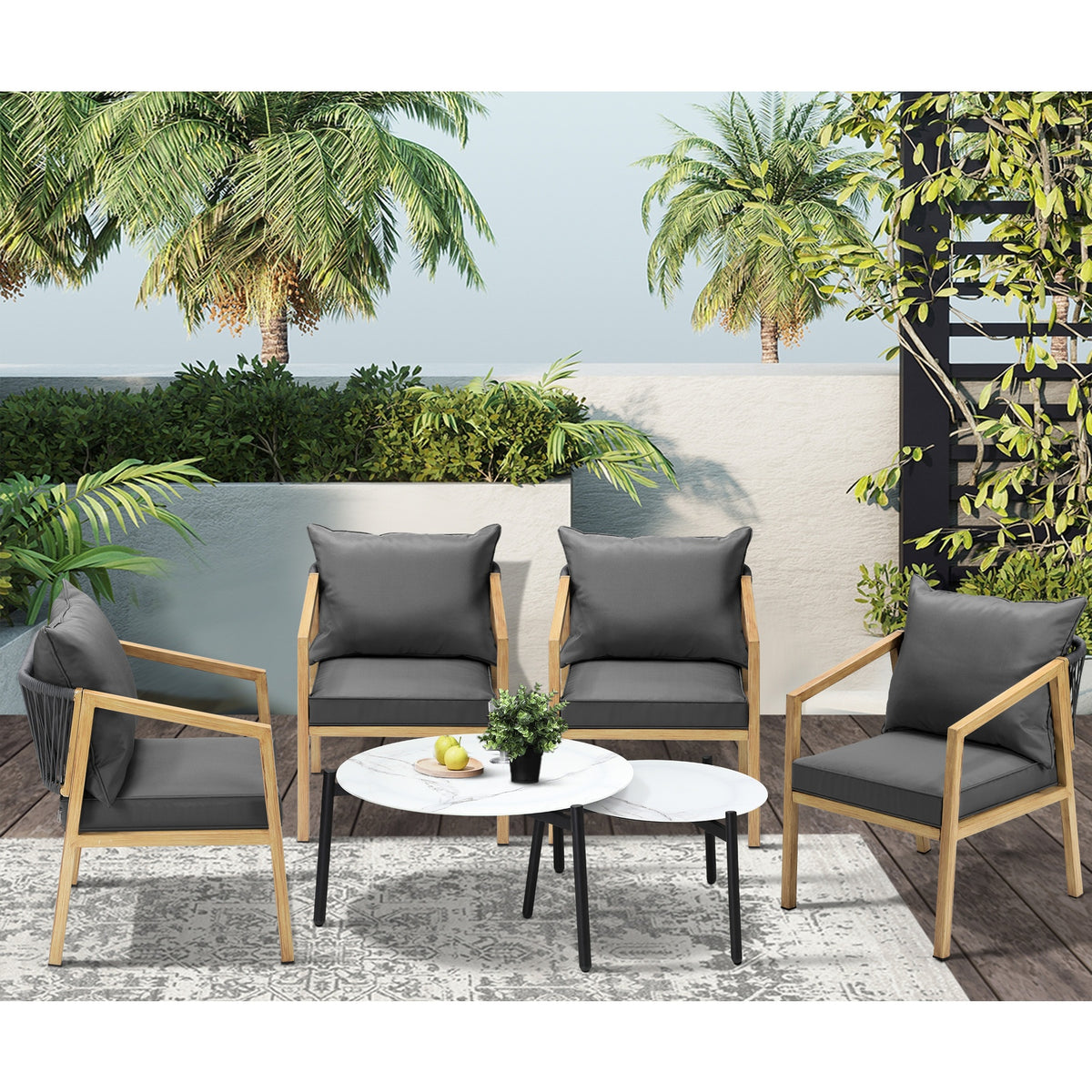 Livsip 6PCS Outdoor Patio Setting Furniture Lounge White 70cm Coffee Table Set - Sunyee