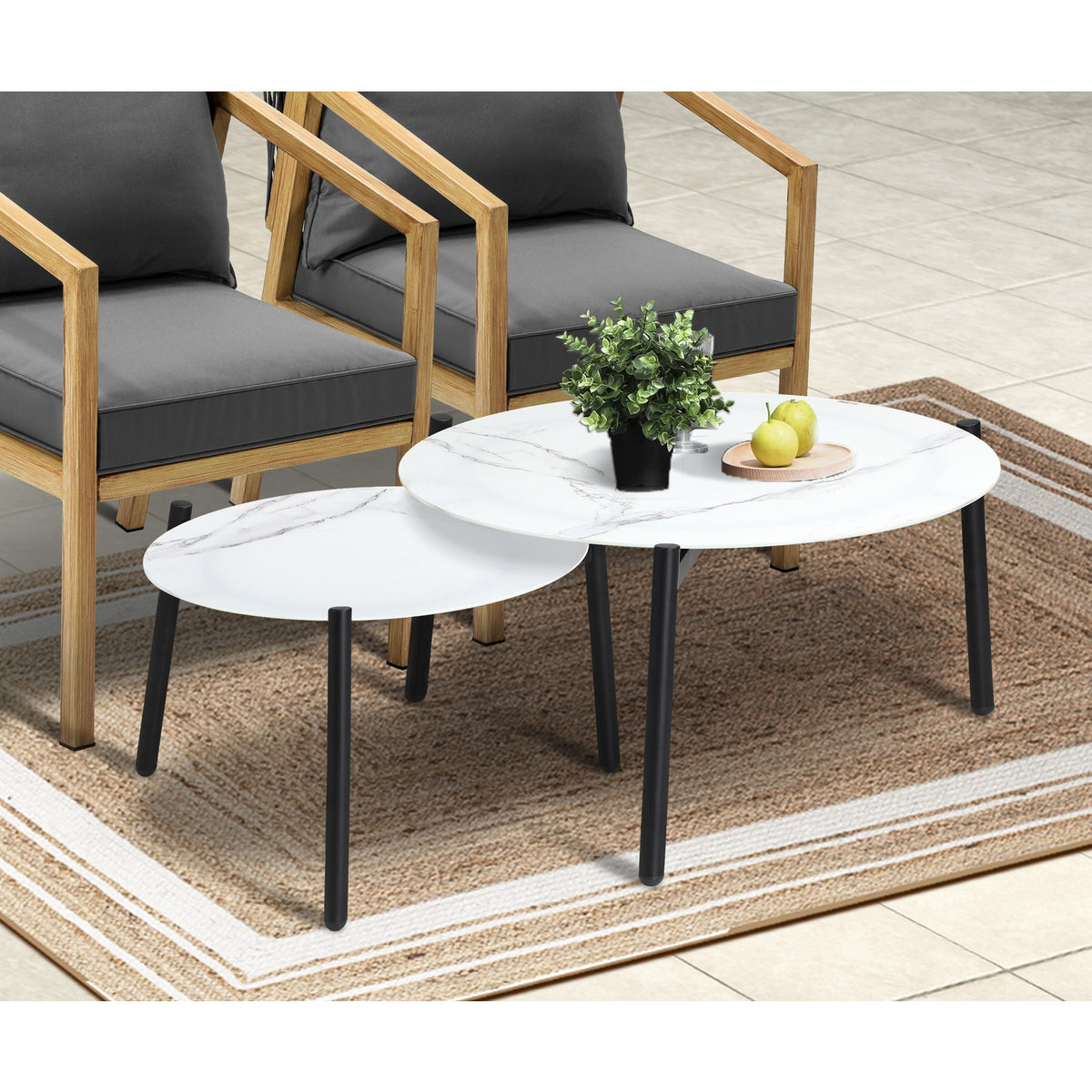 Livsip 6PCS Outdoor Patio Setting Furniture Lounge White 70cm Coffee Table Set - Sunyee