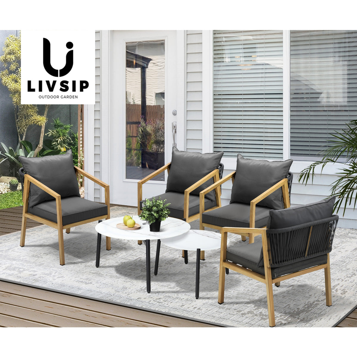 Livsip 6PCS Outdoor Patio Setting Furniture Lounge White 70cm Coffee Table Set - Sunyee