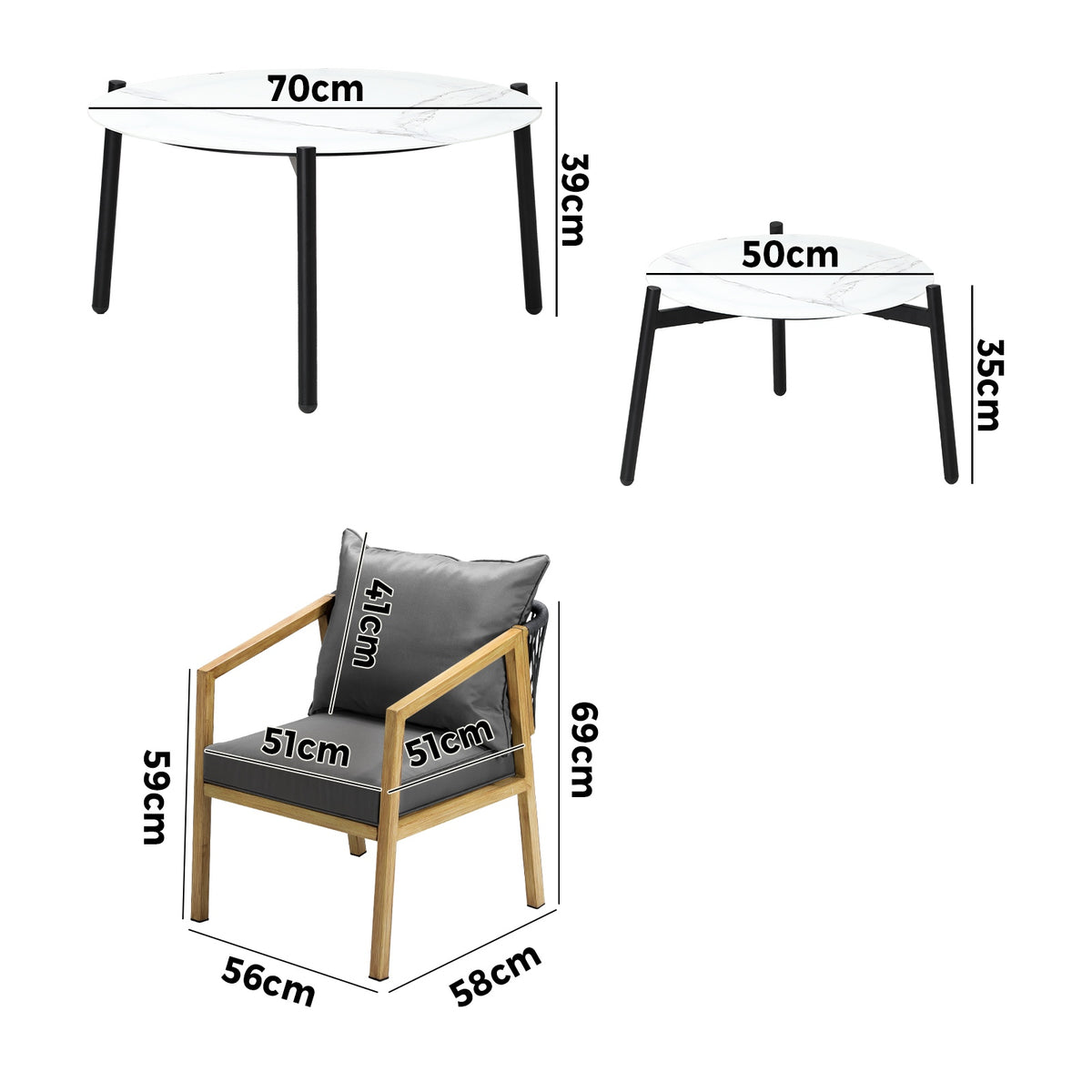 Livsip 6PCS Outdoor Patio Setting Furniture Lounge White 70cm Coffee Table Set - Sunyee