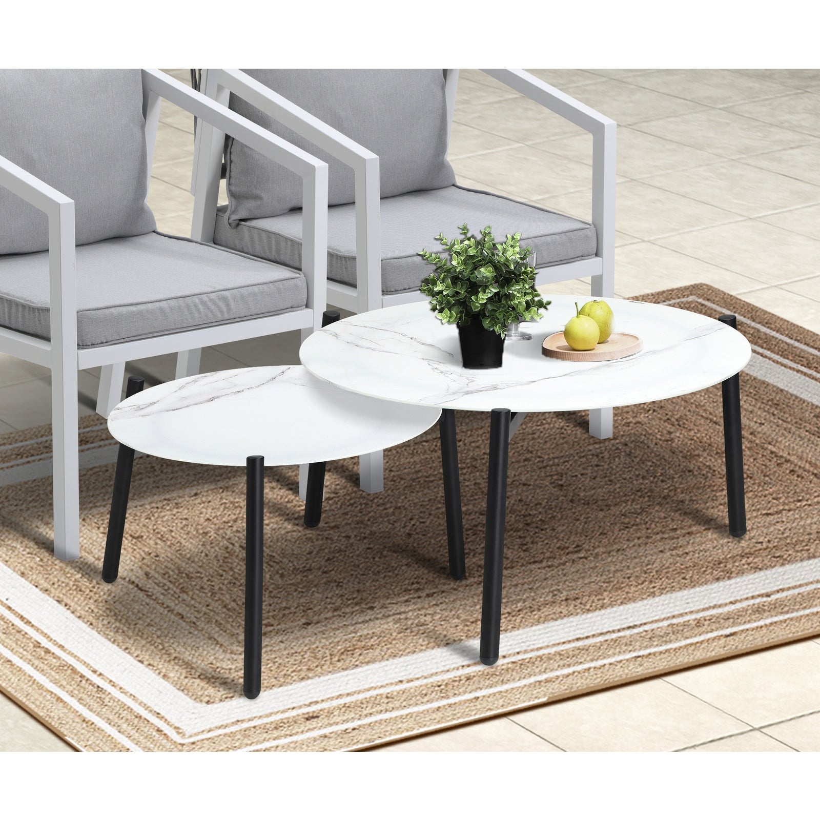 Livsip 6PCS Outdoor Patio Setting Furniture Lounge White 70cm Coffee Table Set - Sunyee