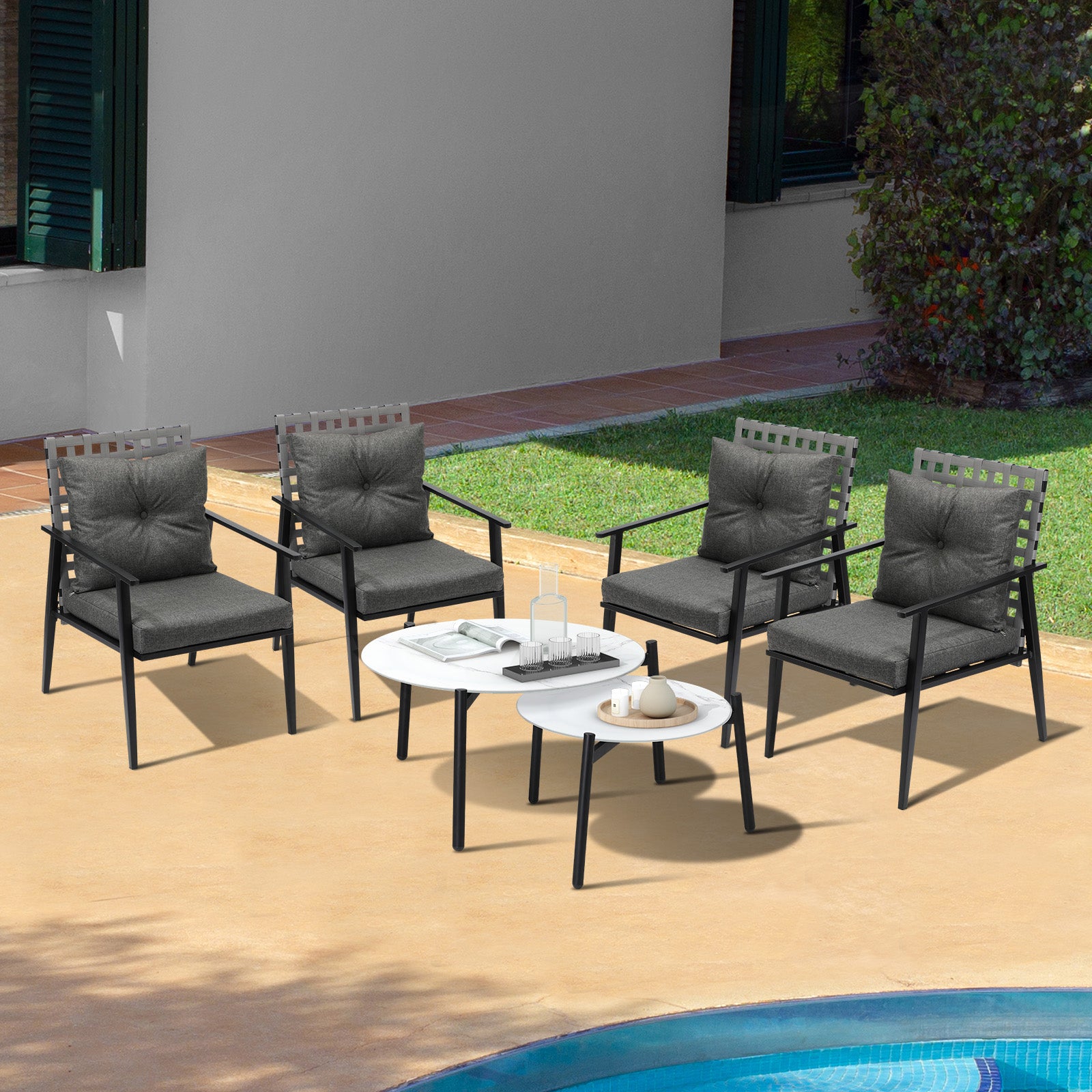 Livsip Outdoor Patio Lounge Set 2pc White Marble Table Sets 4pc Rattan Chairs - Sunyee